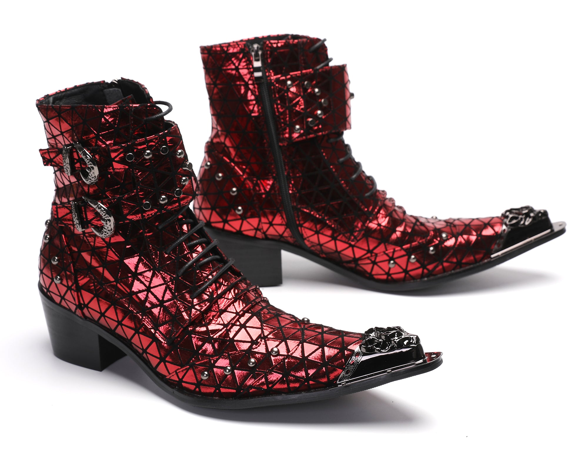 Men's Metal-Tip Toe Beads Hight Western Boots