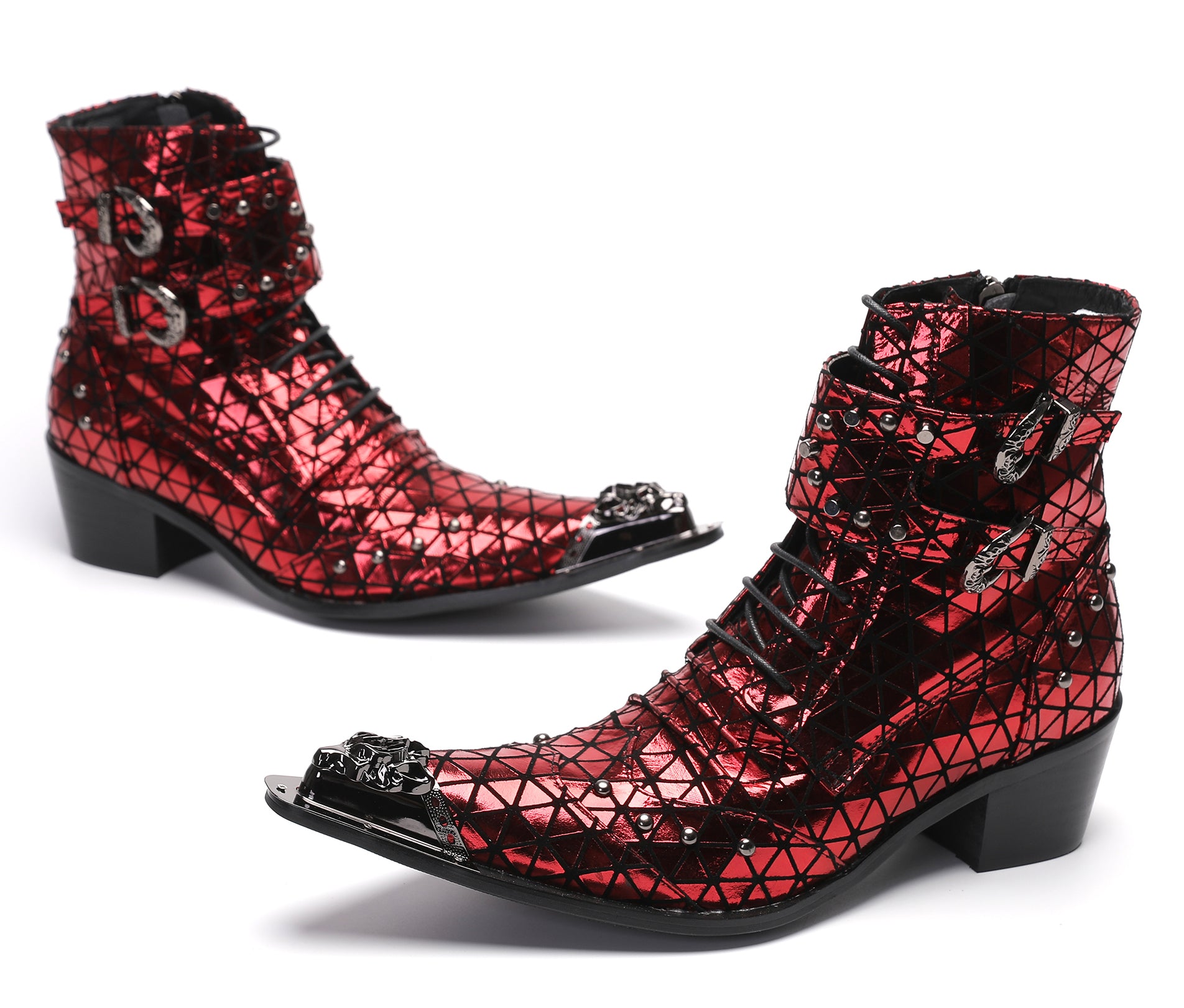 Men's Metal-Tip Toe Beads Hight Western Boots