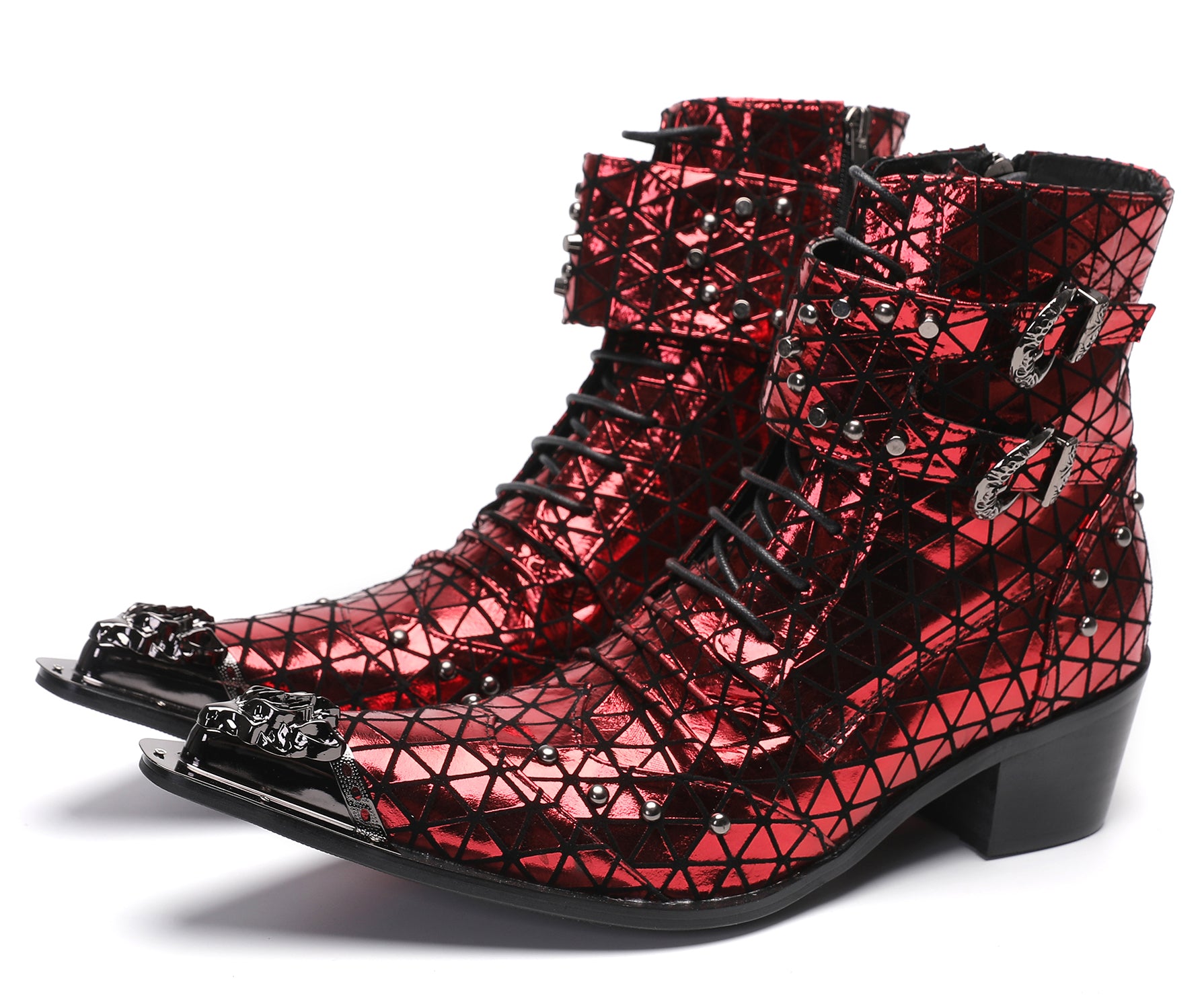 Men's Metal-Tip Toe Beads Hight Western Boots