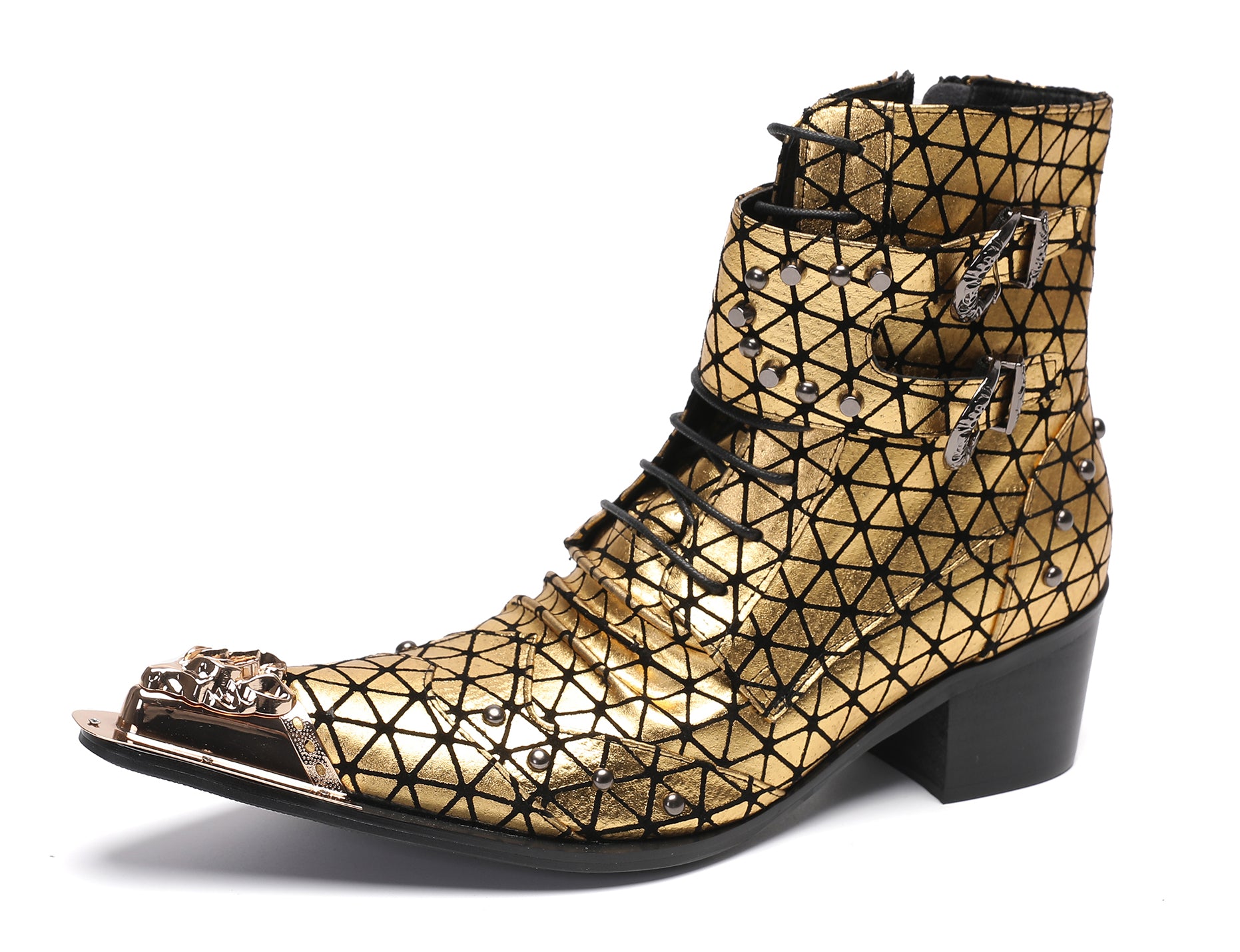 Men's Metal-Tip Toe Beads Hight Western Boots