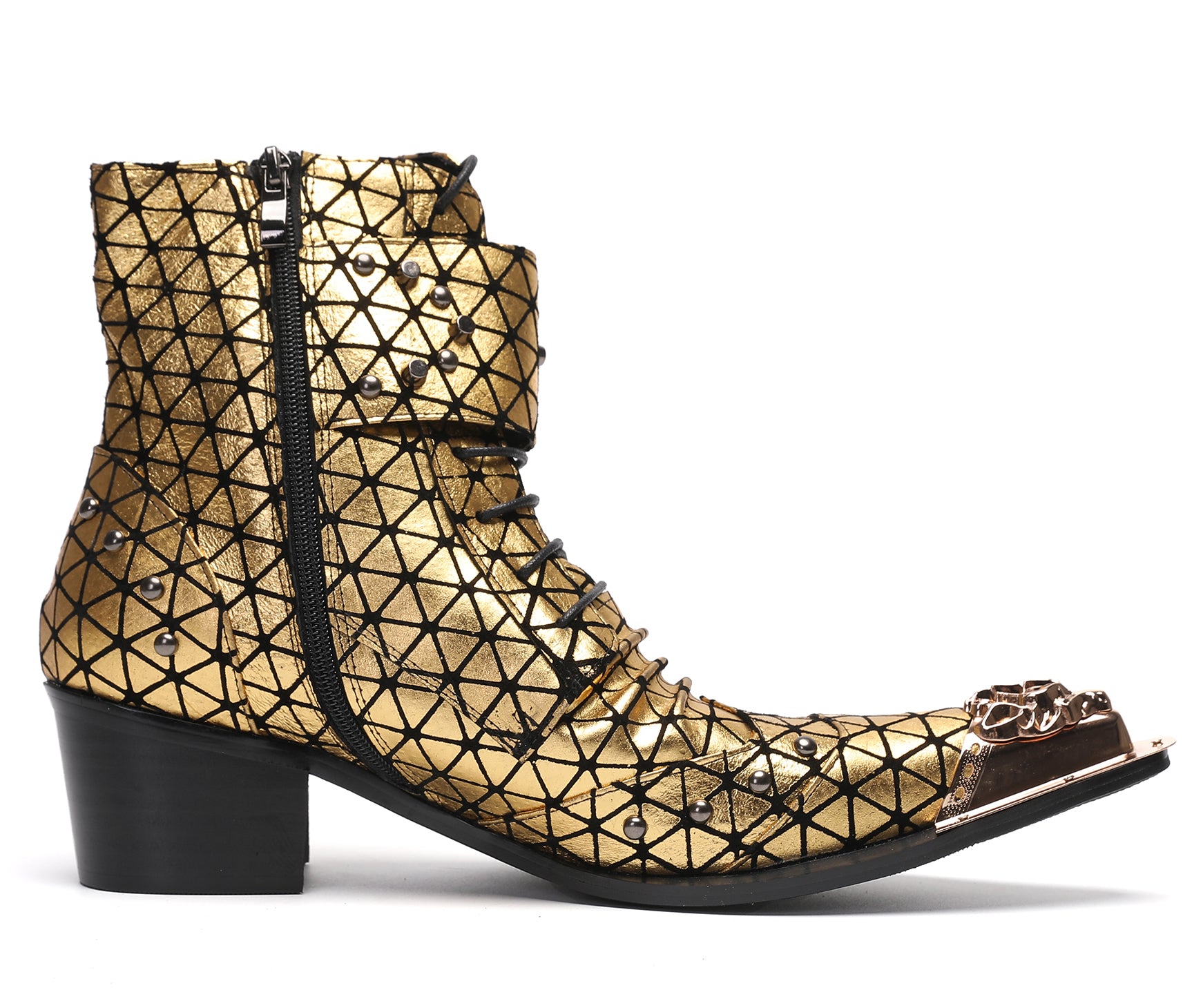 Men's Metal-Tip Toe Beads Hight Western Boots