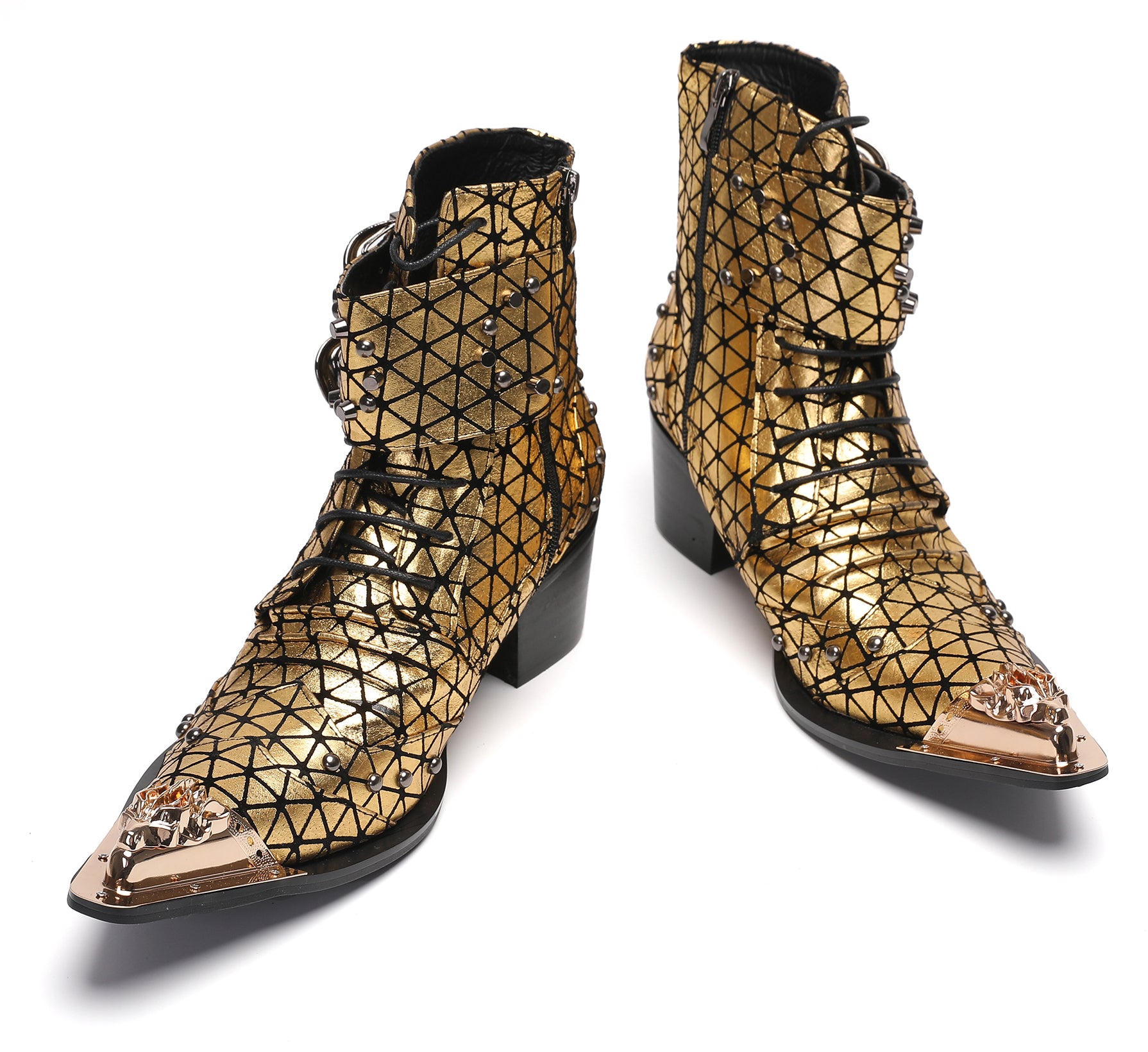 Men's Metal-Tip Toe Beads Hight Western Boots