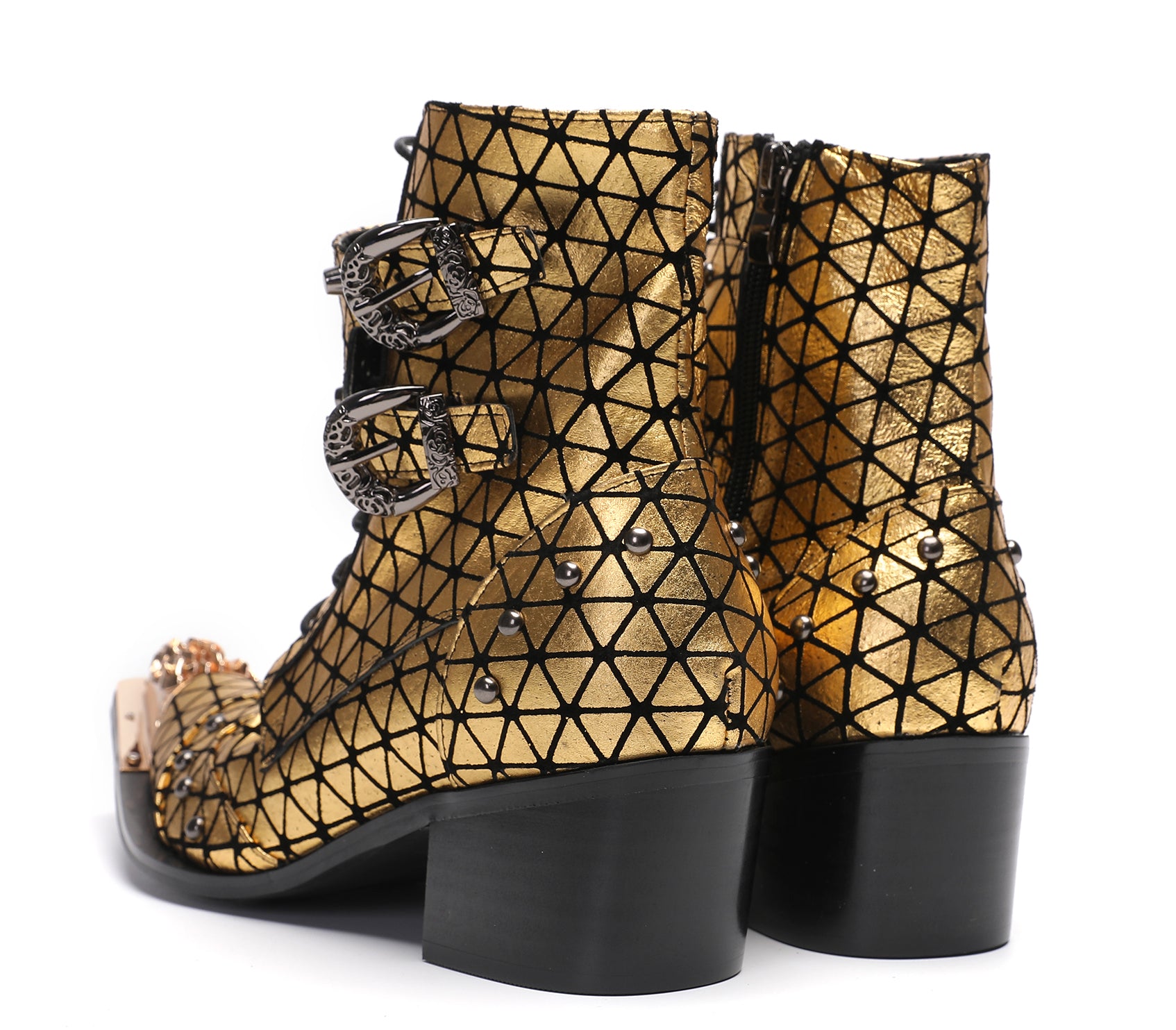 Men's Metal-Tip Toe Beads Hight Western Boots