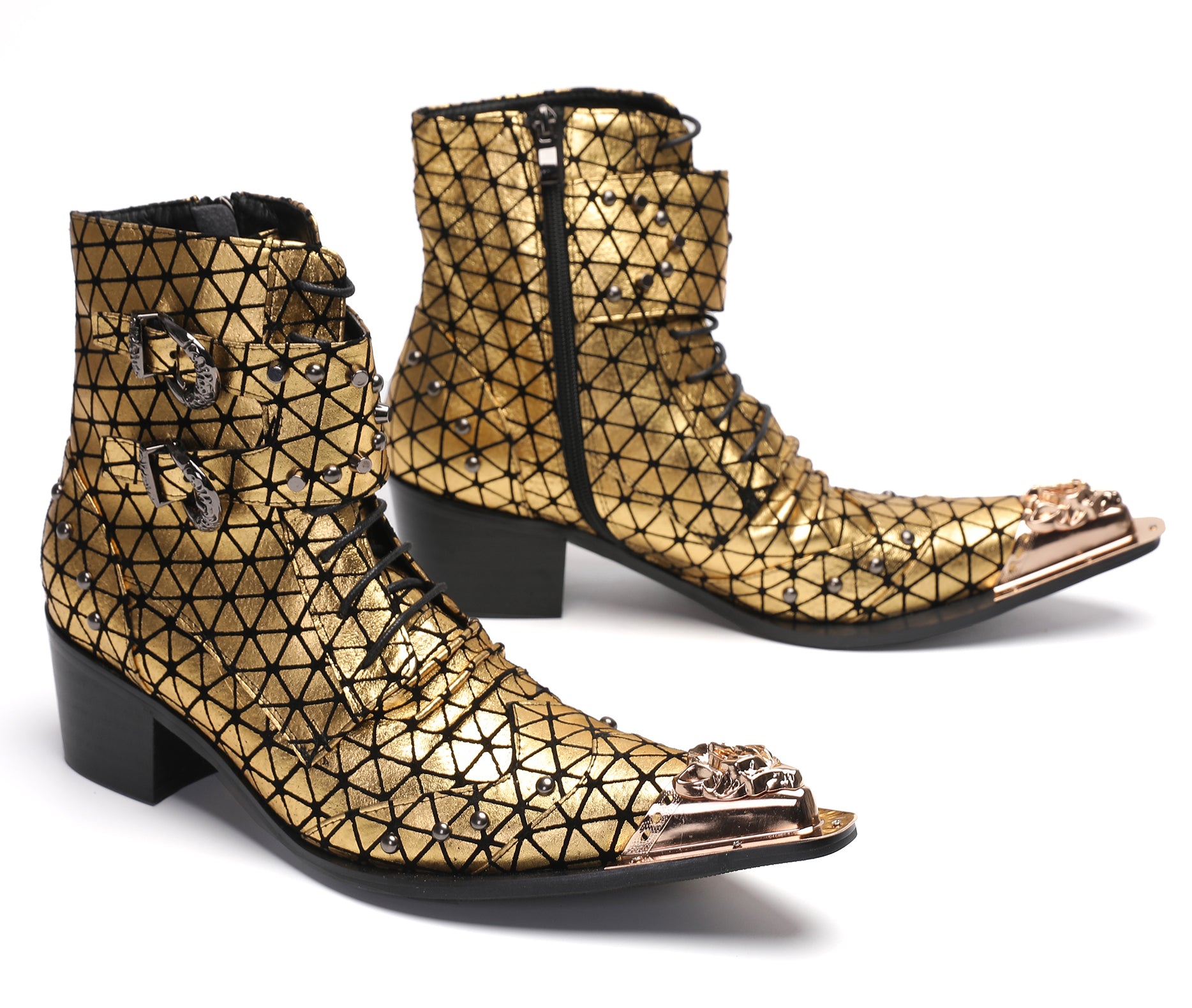 Men's Metal-Tip Toe Beads Hight Western Boots