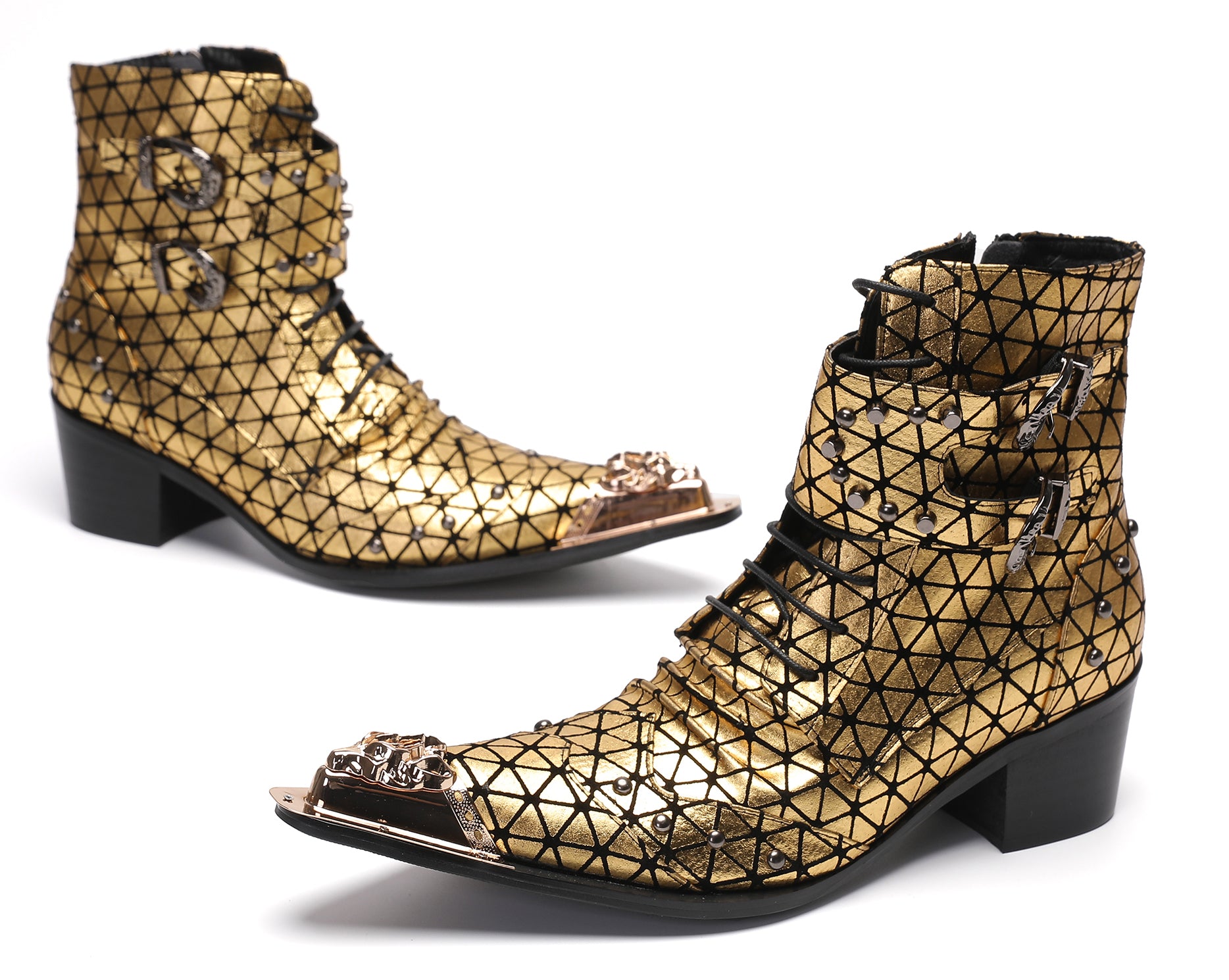 Men's Metal-Tip Toe Beads Hight Western Boots