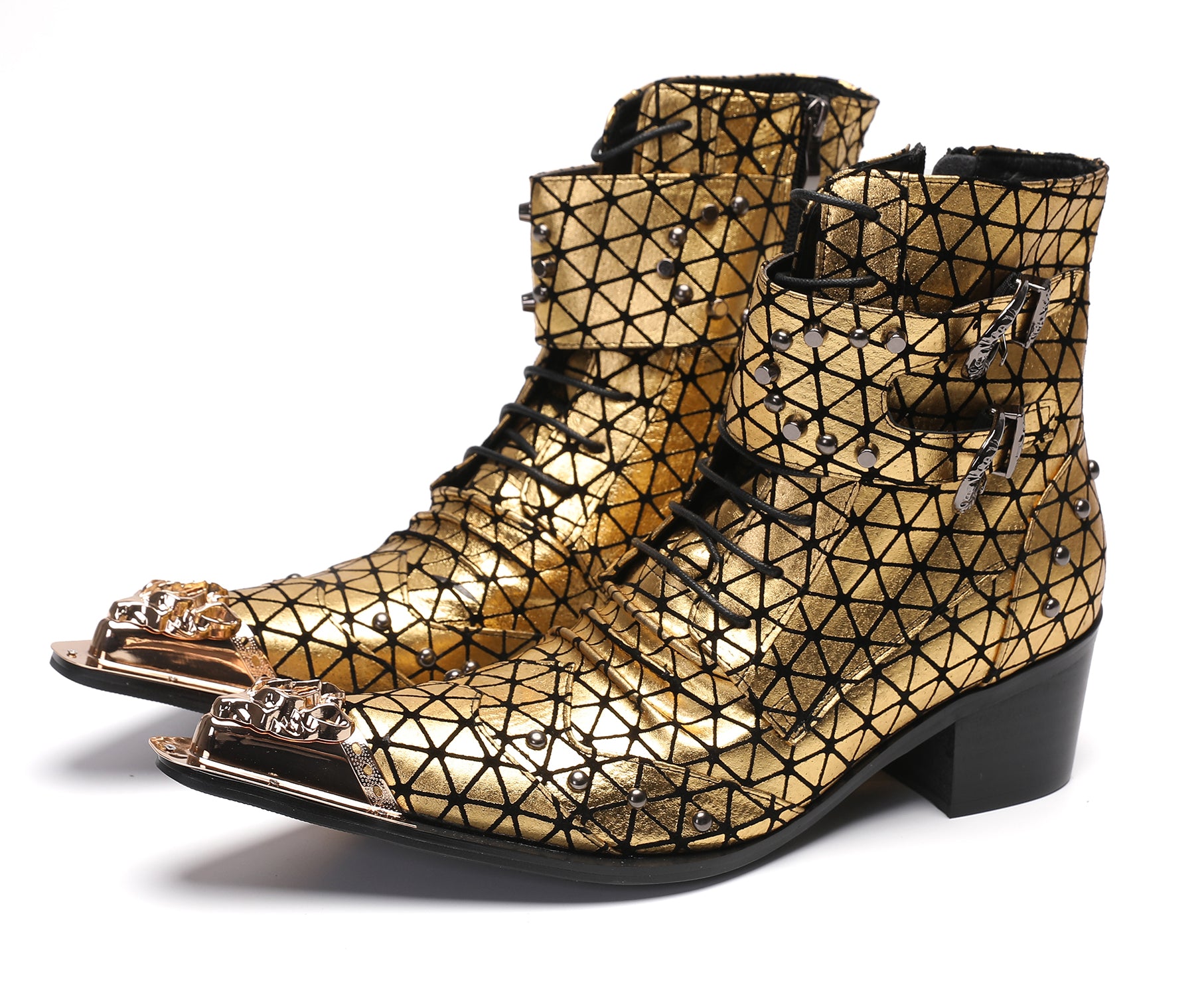 Men's Metal-Tip Toe Beads Hight Western Boots