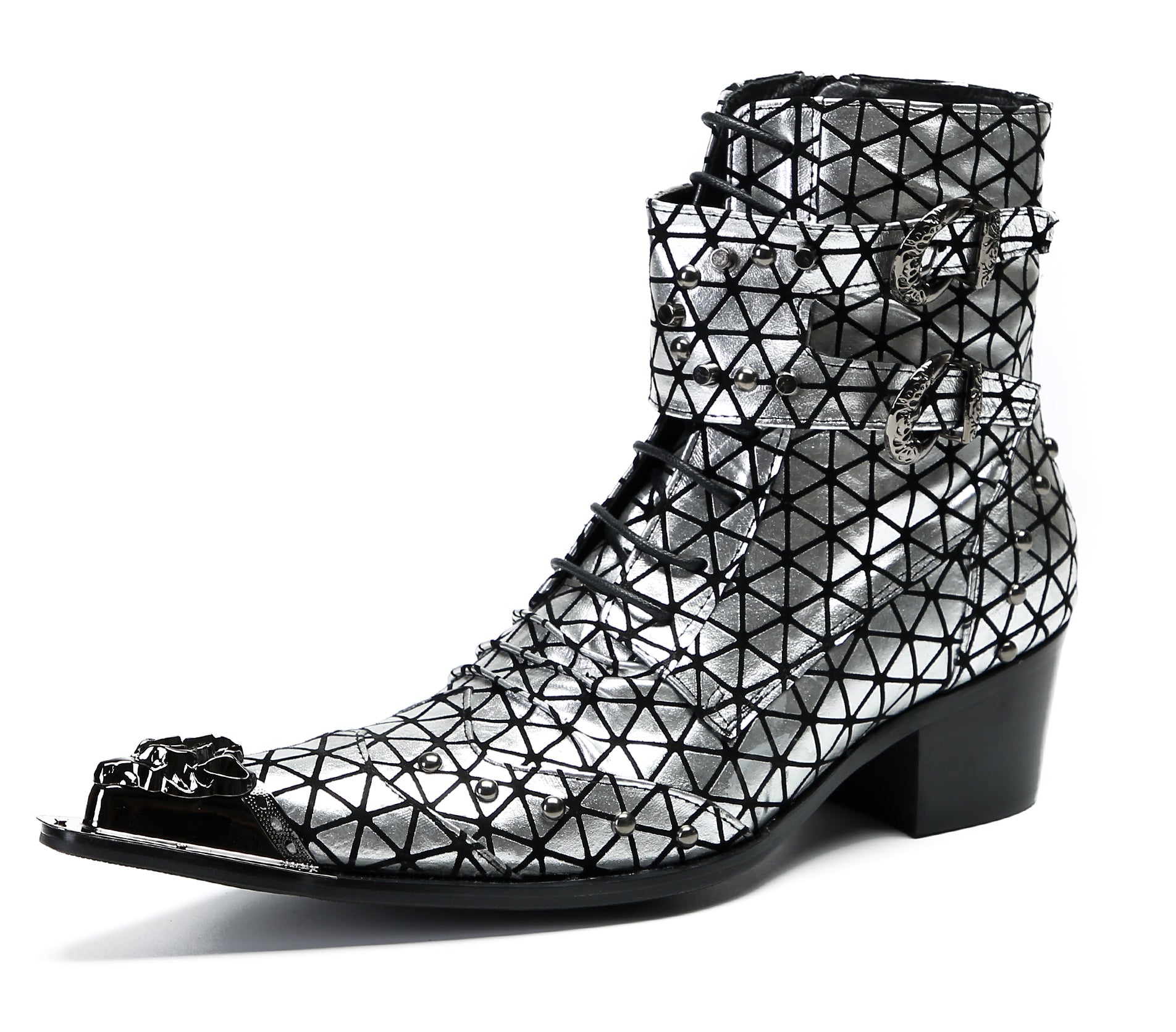 Men's Metal-Tip Toe Beads Hight Western Boots