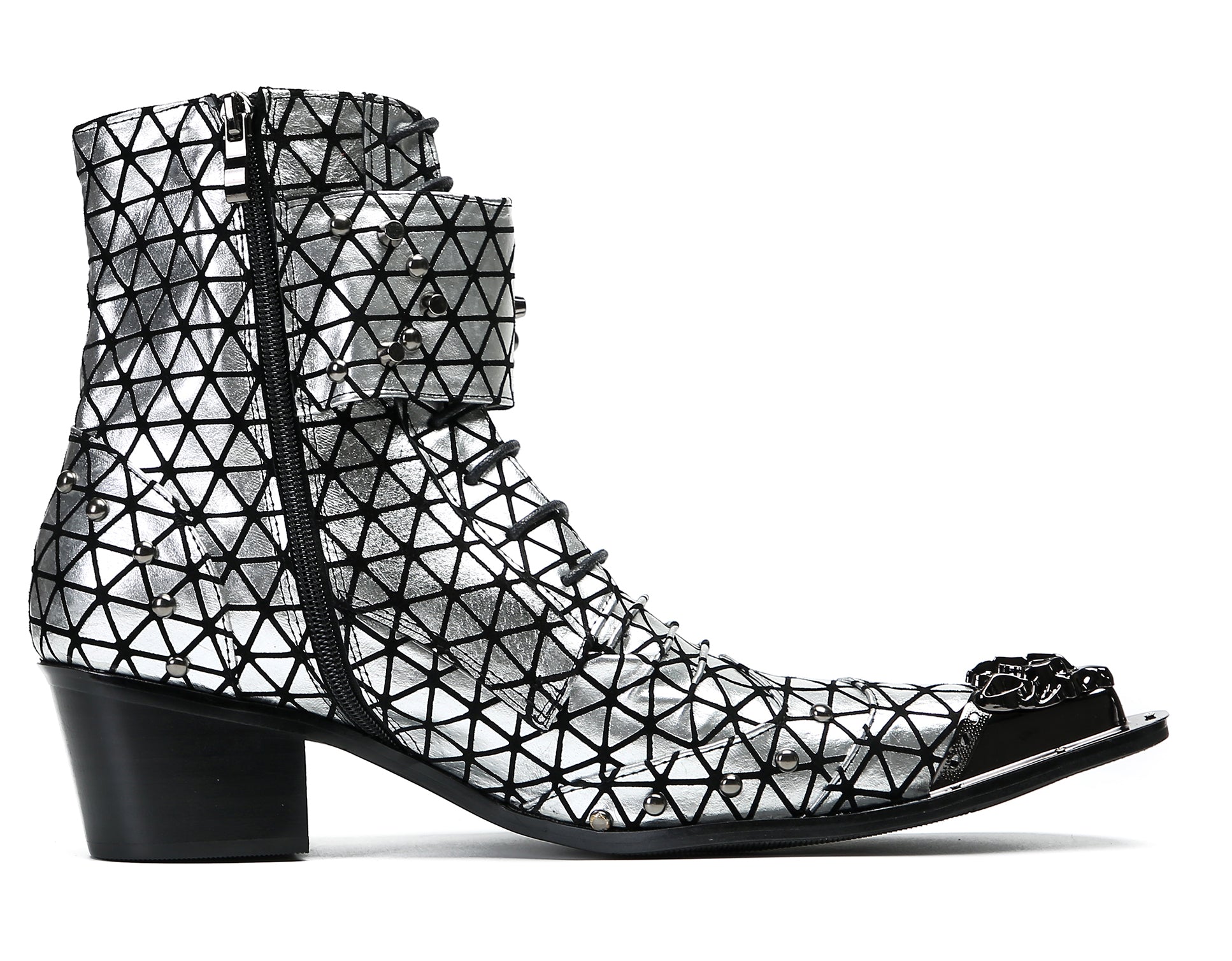 Men's Metal-Tip Toe Beads Hight Western Boots
