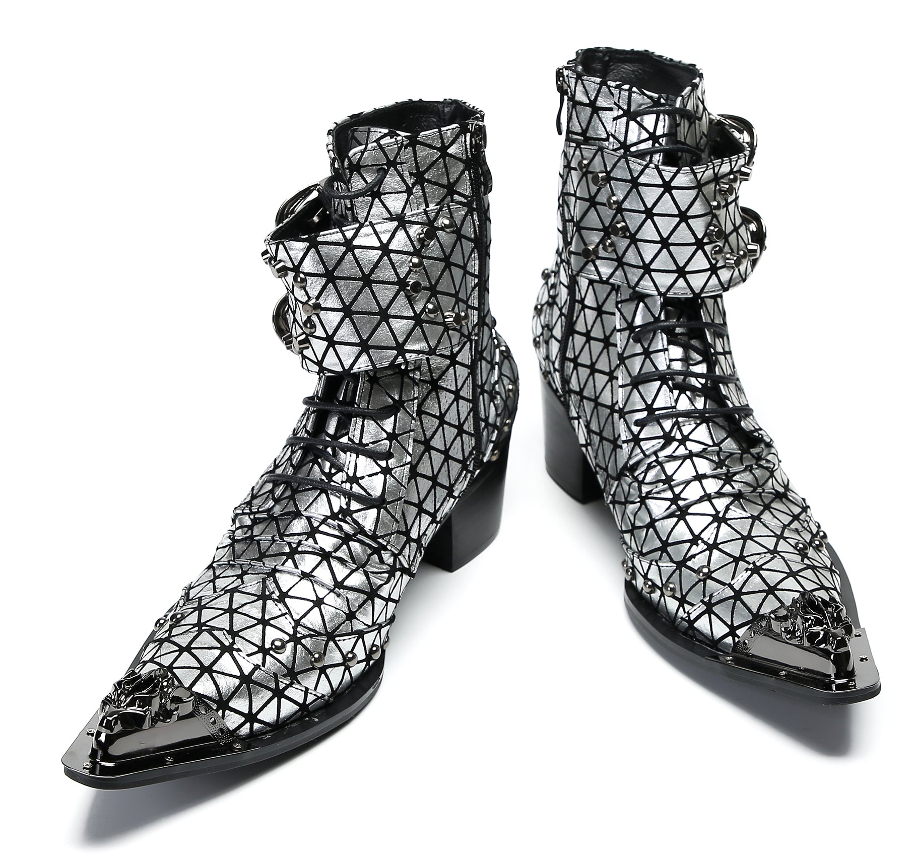 Men's Metal-Tip Toe Beads Hight Western Boots