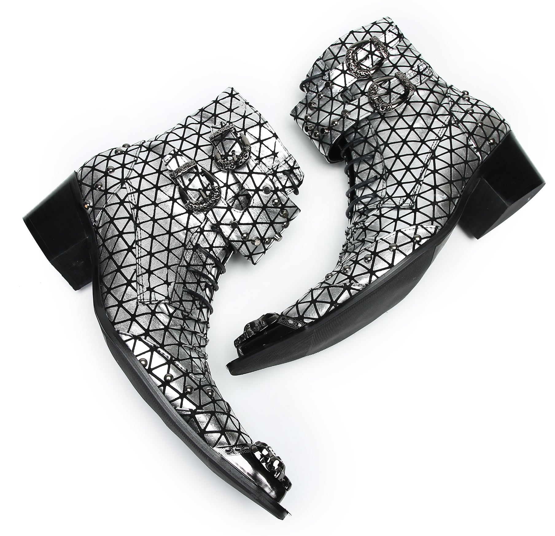 Men's Metal-Tip Toe Beads Hight Western Boots