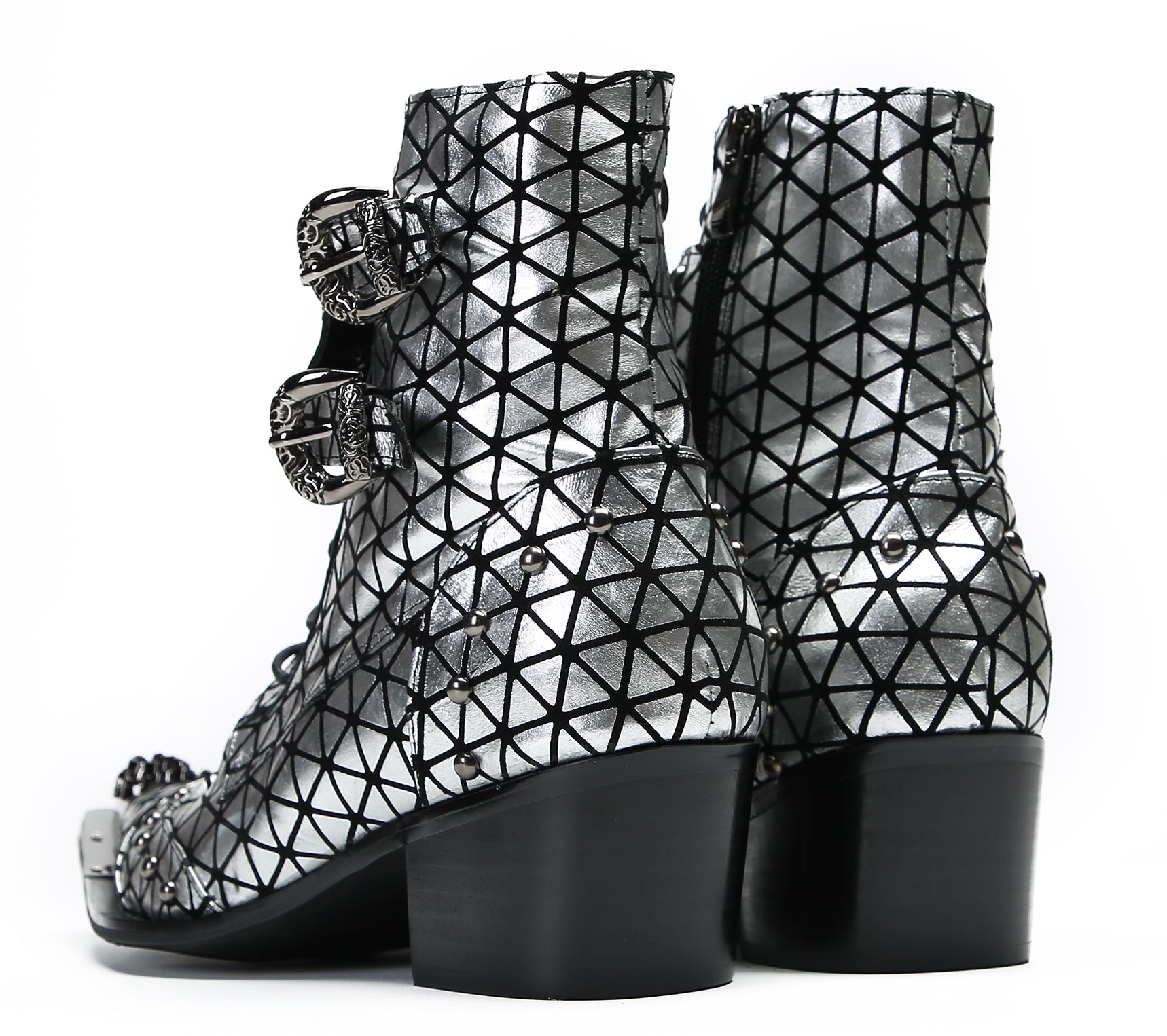 Men's Metal-Tip Toe Beads Hight Western Boots
