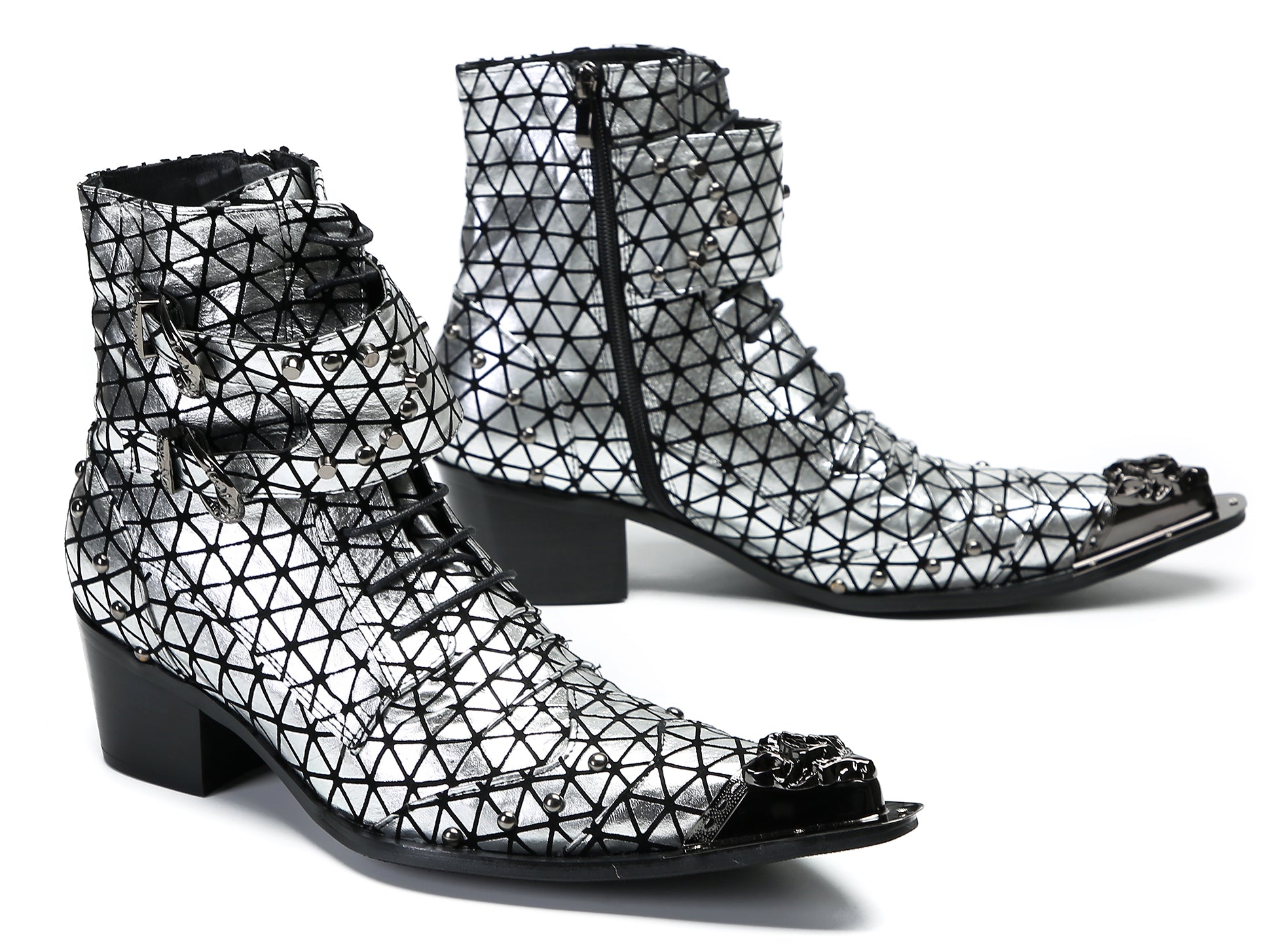 Men's Metal-Tip Toe Beads Hight Western Boots