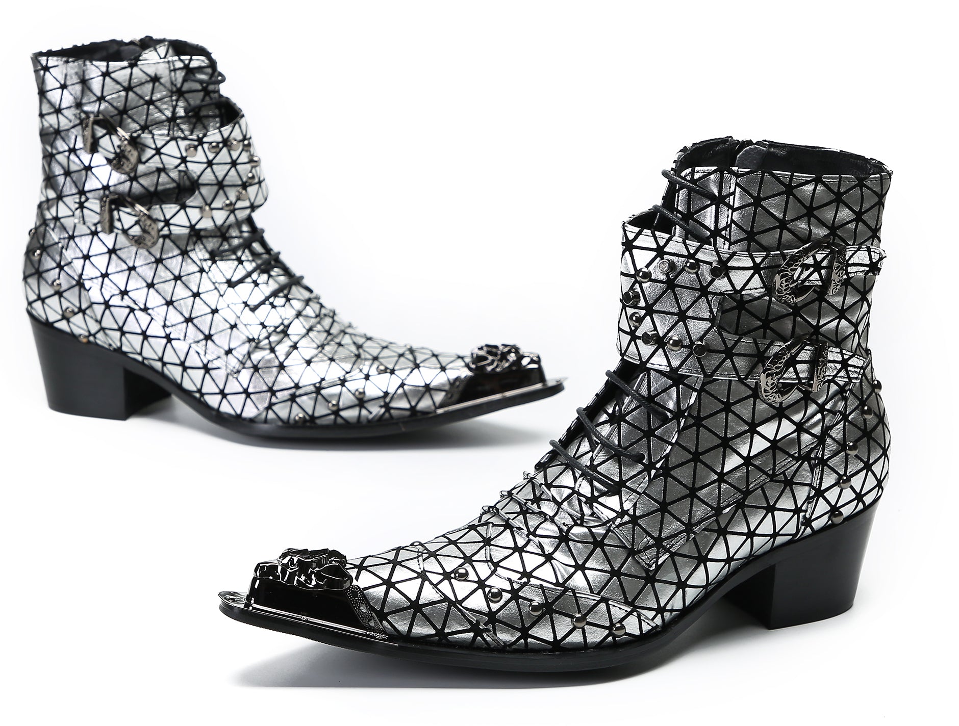 Men's Metal-Tip Toe Beads Hight Western Boots