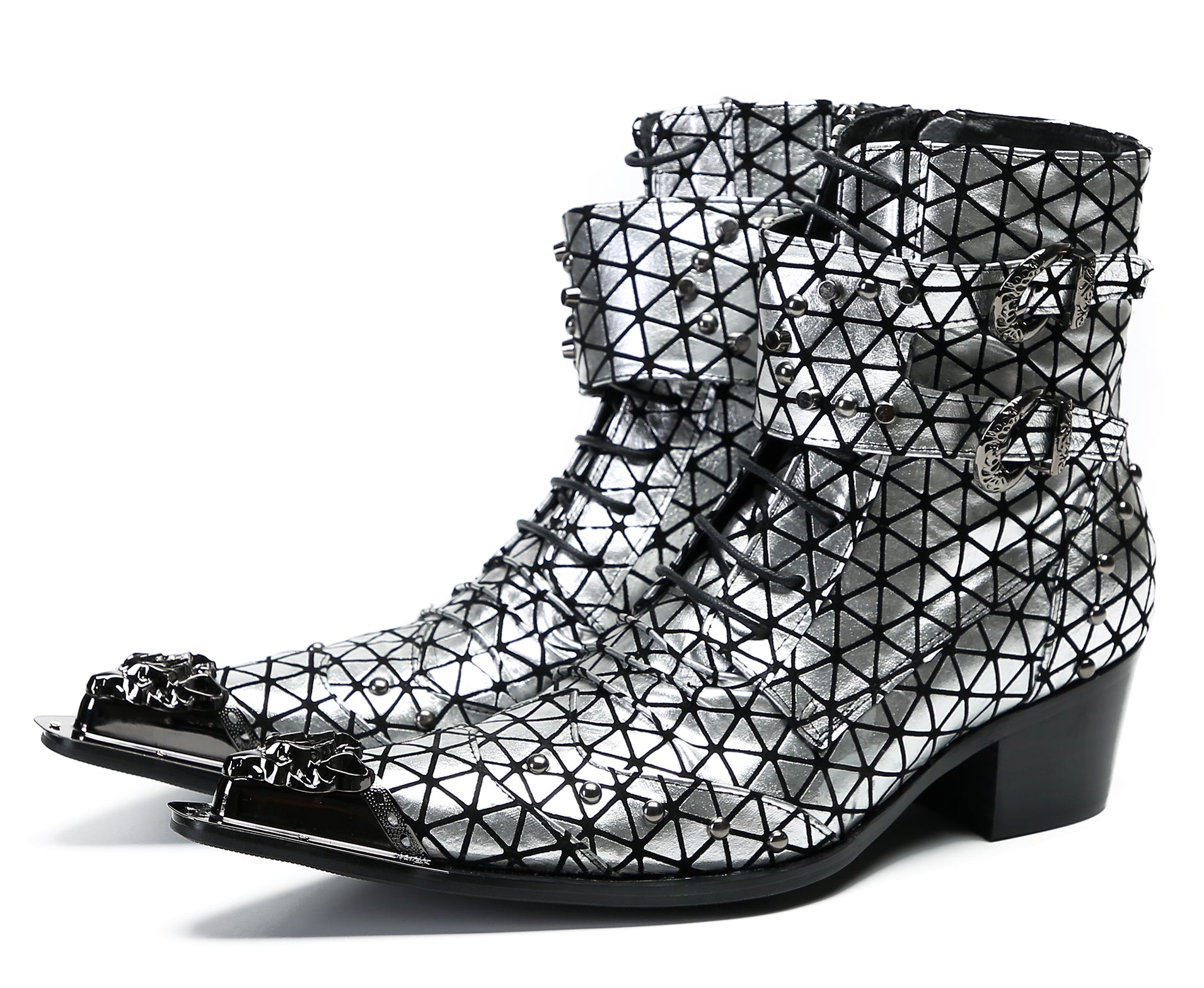 Men's Metal-Tip Toe Beads Hight Western Boots