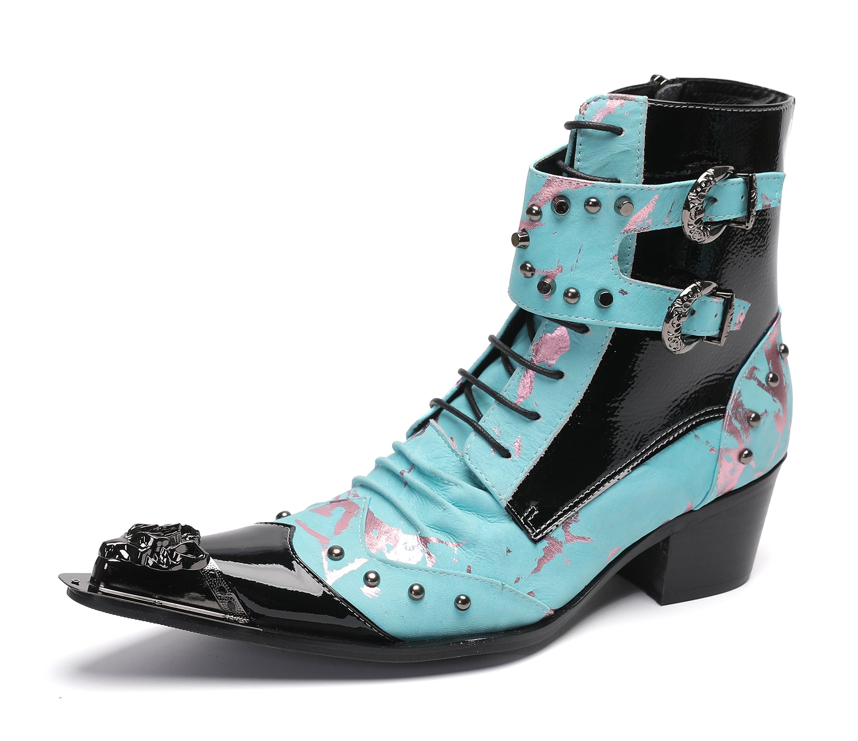 Men's Metal-Tip Toe Button Hight Western Boots