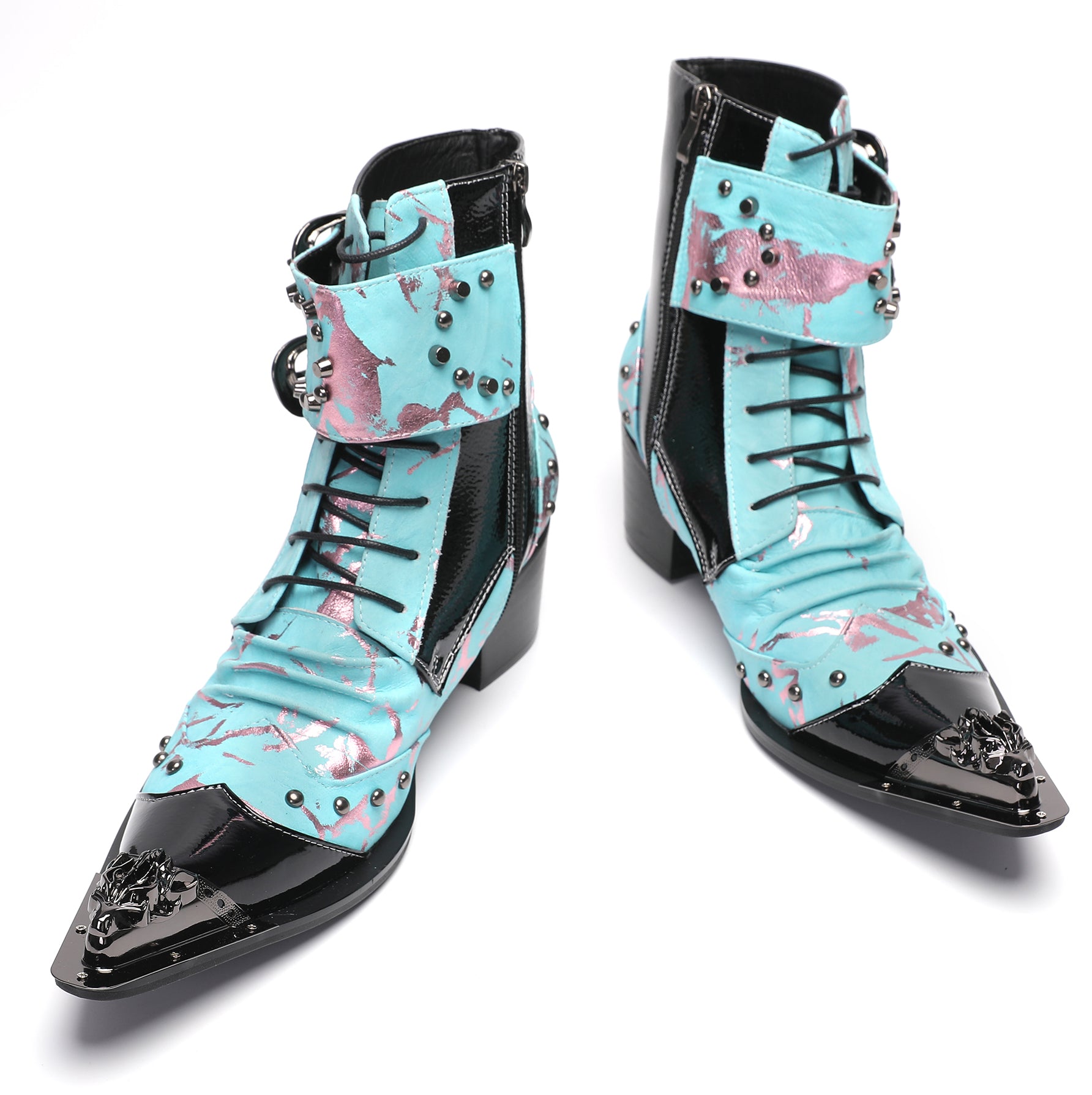 Men's Metal-Tip Toe Button Hight Western Boots