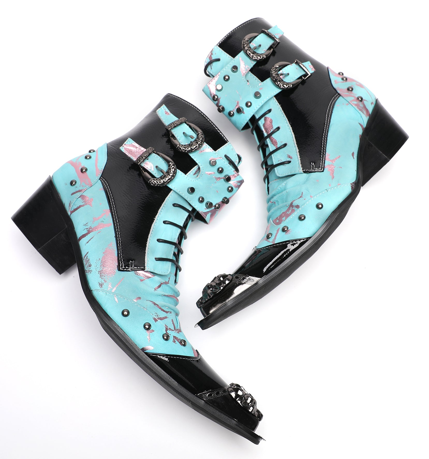 Men's Metal-Tip Toe Button Hight Western Boots