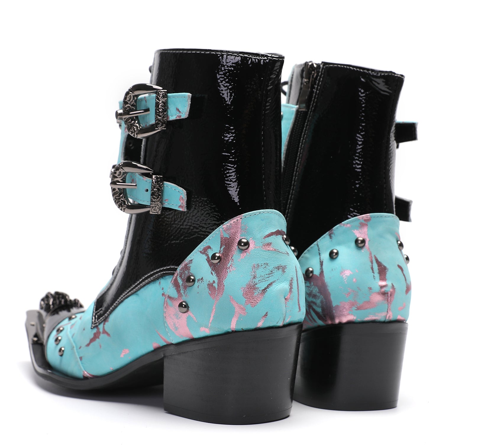 Men's Metal-Tip Toe Button Hight Western Boots