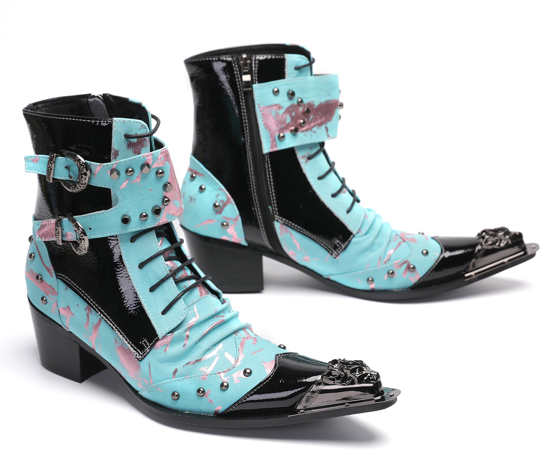 Men's Metal-Tip Toe Button Hight Western Boots