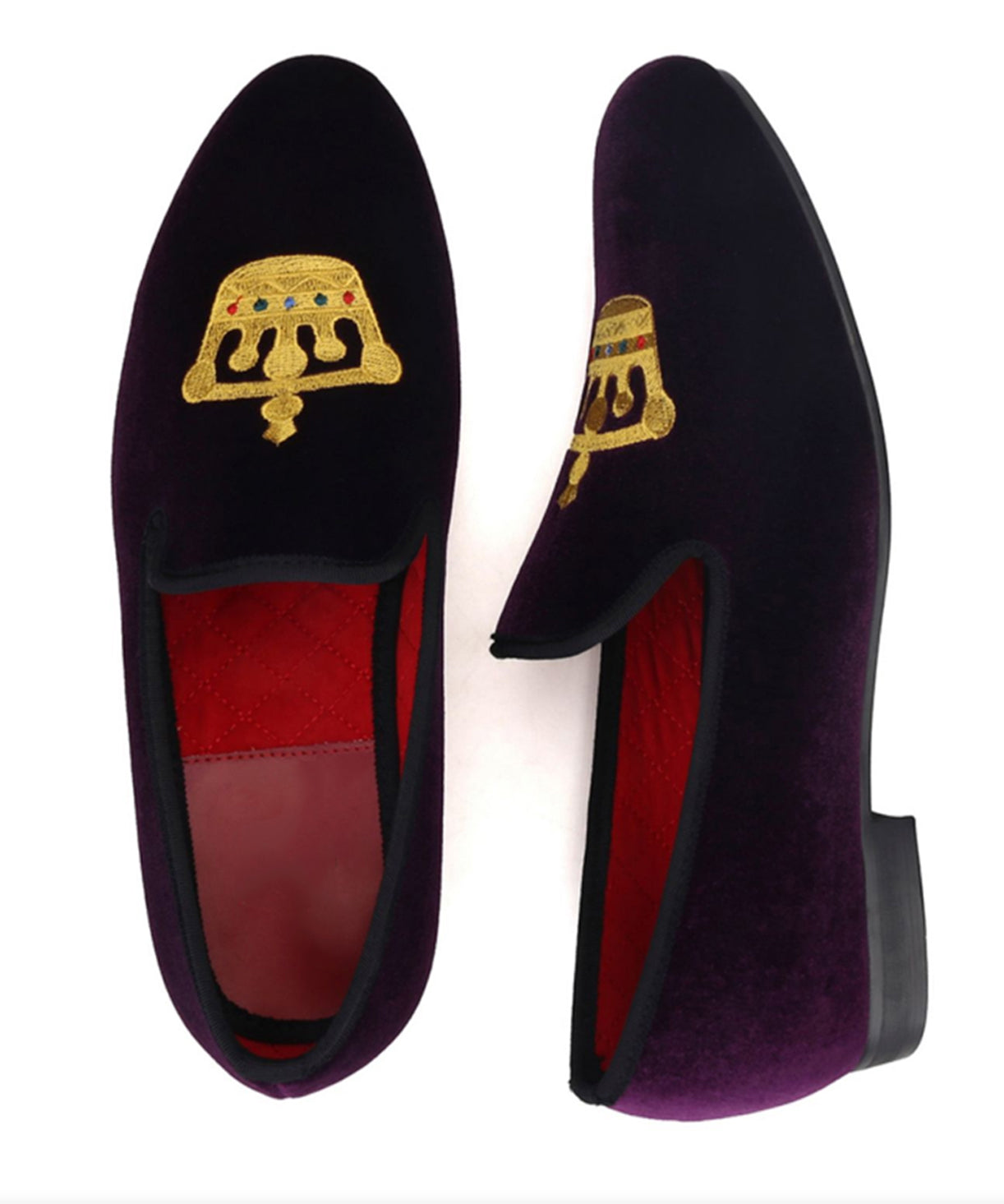 Mens Suede Loafers Embroidered Crown Slip On Shoes