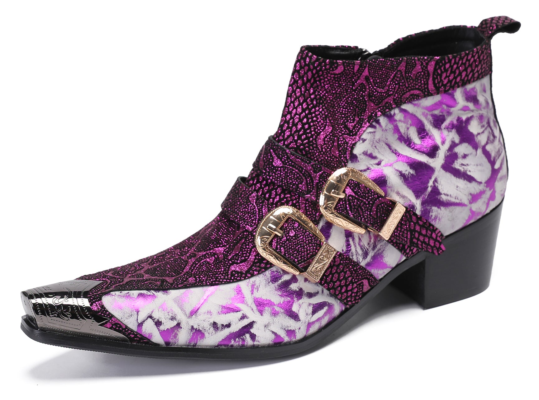 Mens Casual Two Tone Buckles Western Boots