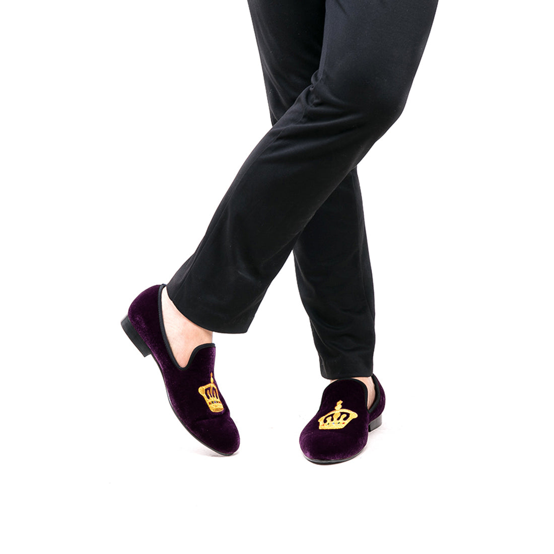 Mens Suede Loafers Embroidered Crown Slip On Shoes