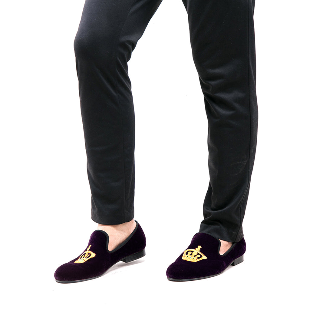 Mens Suede Loafers Embroidered Crown Slip On Shoes
