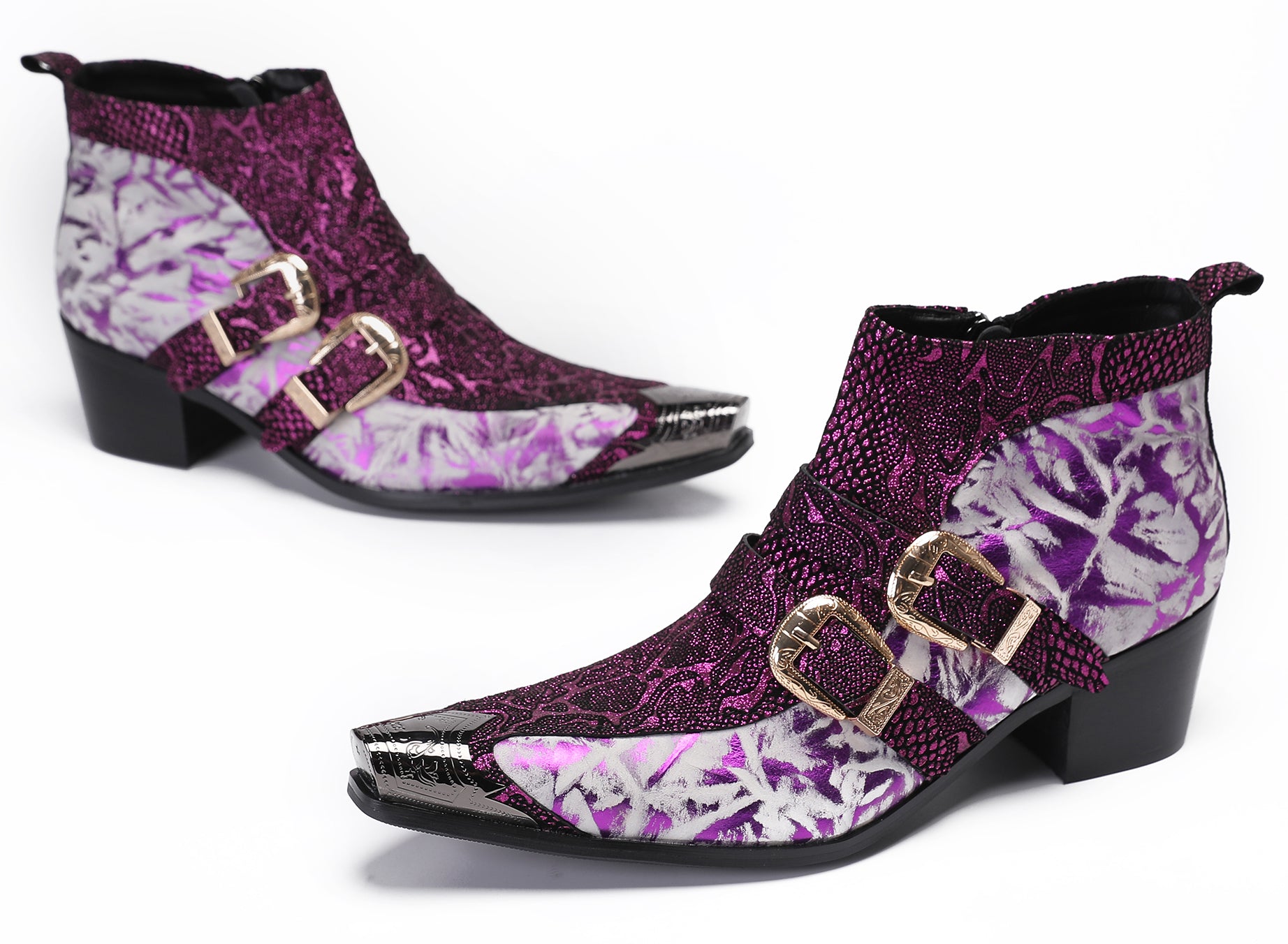 Mens Casual Two Tone Buckles Western Boots
