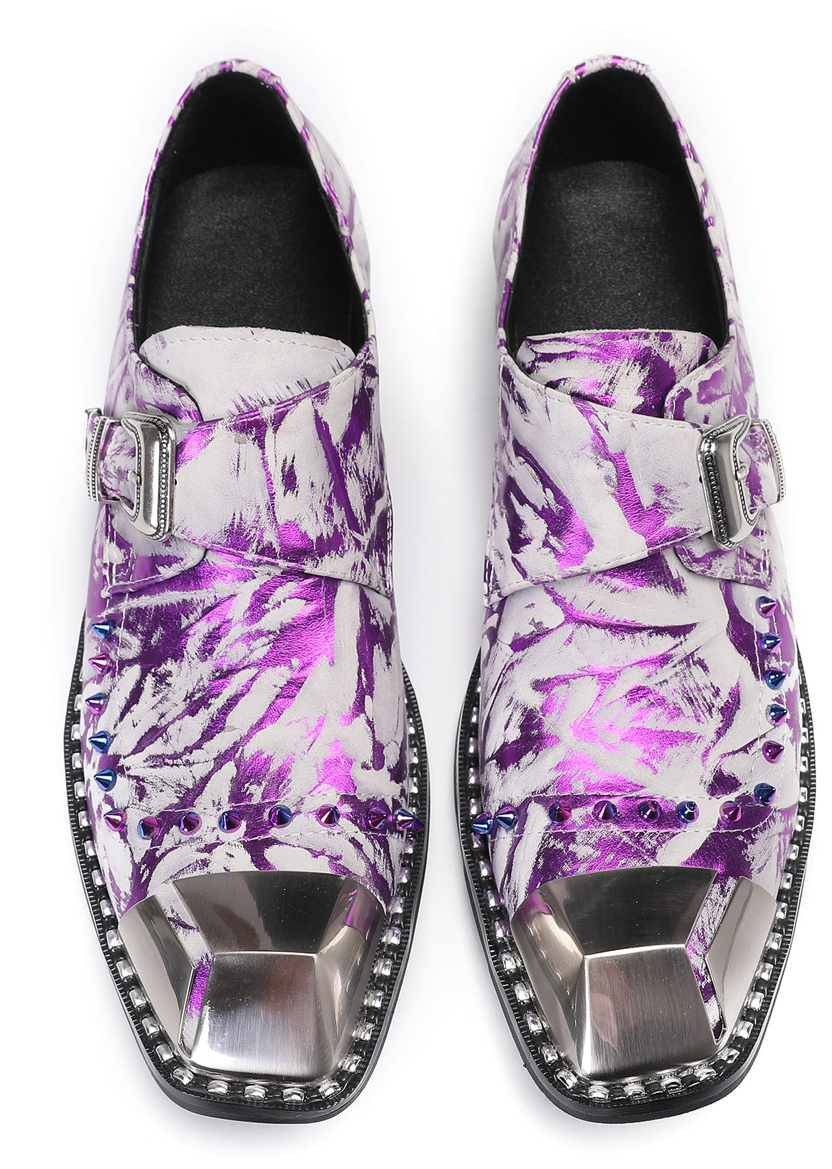 Mens Metal Sqaure Toe Monk Strap Western Loafers