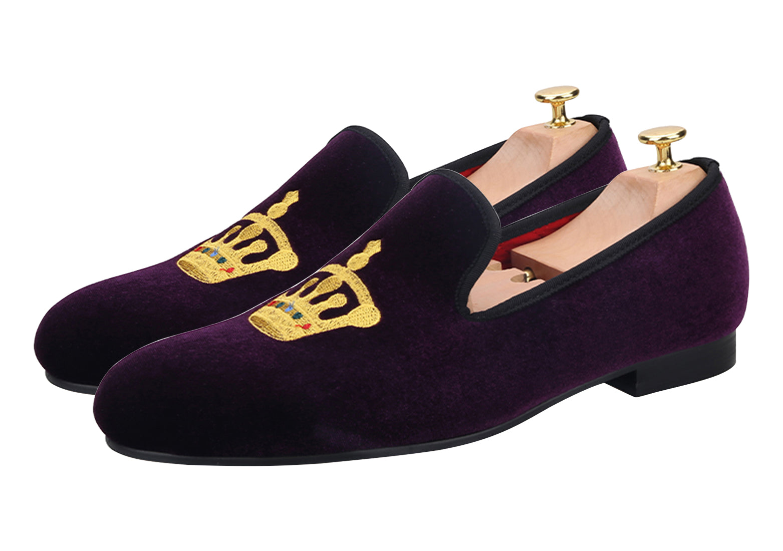 Mens Suede Loafers Embroidered Crown Slip On Shoes