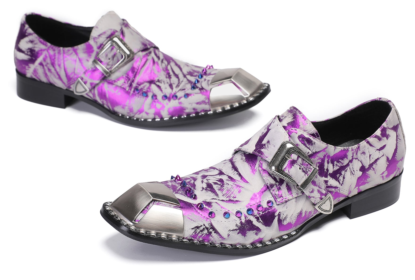 Mens Metal Sqaure Toe Monk Strap Western Loafers