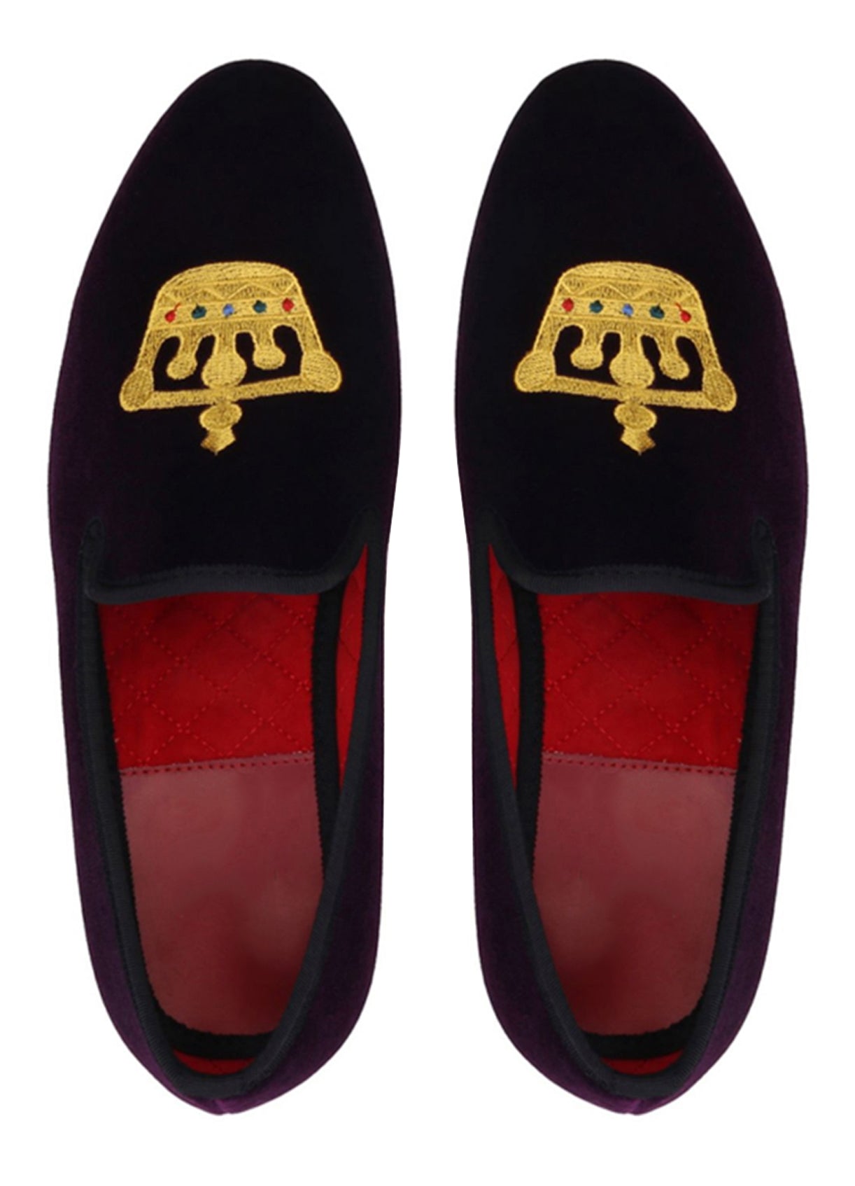 Mens Suede Loafers Embroidered Crown Slip On Shoes