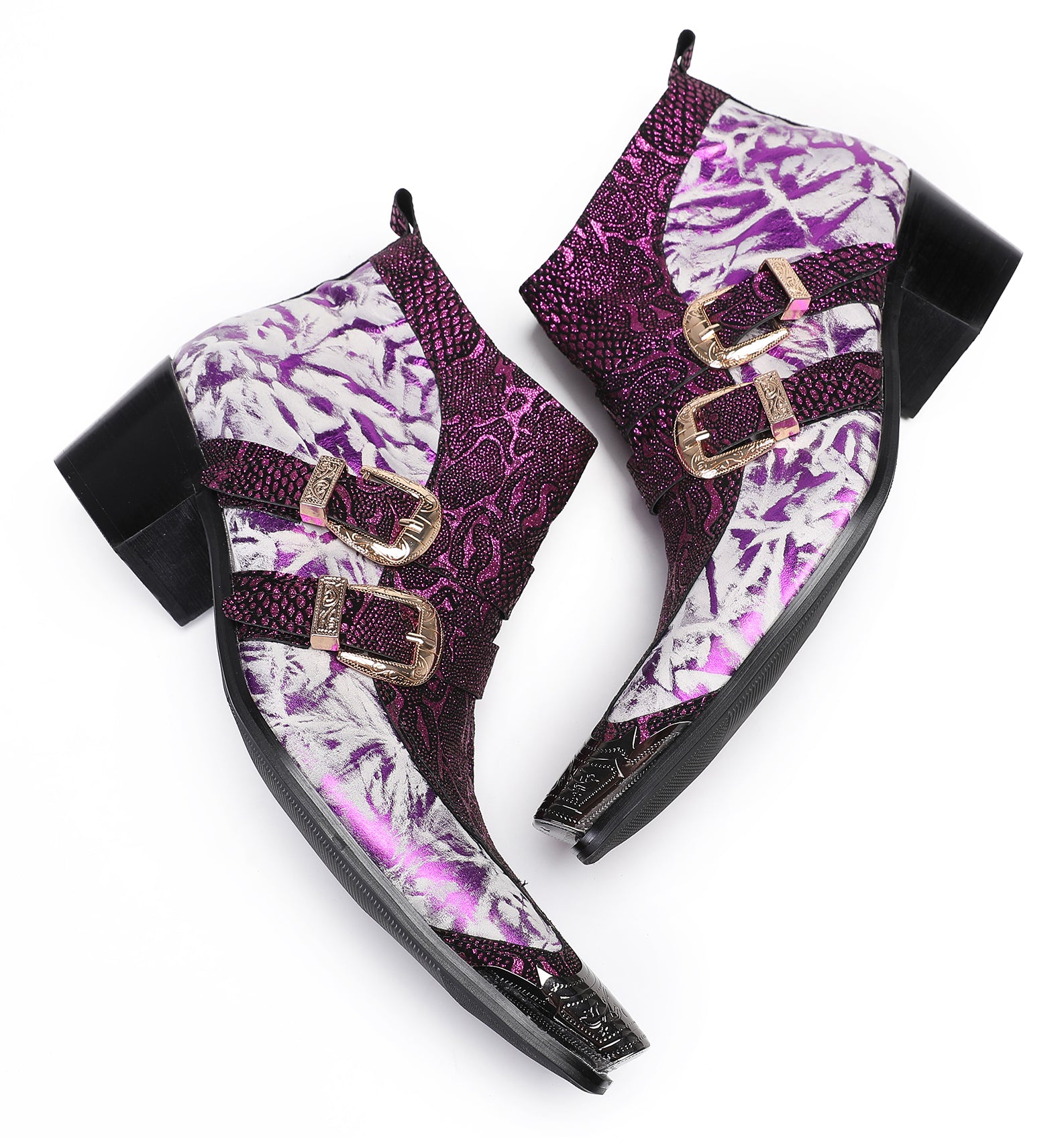 Mens Casual Two Tone Buckles Western Boots