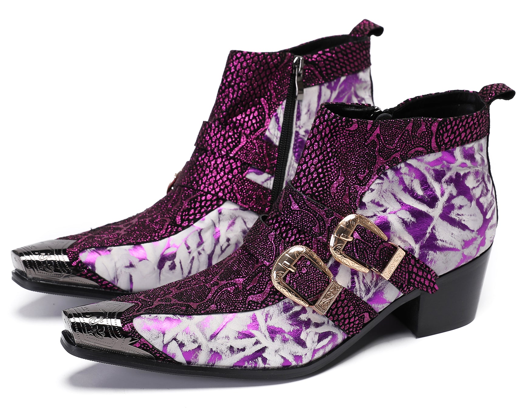 Mens Casual Two Tone Buckles Western Boots