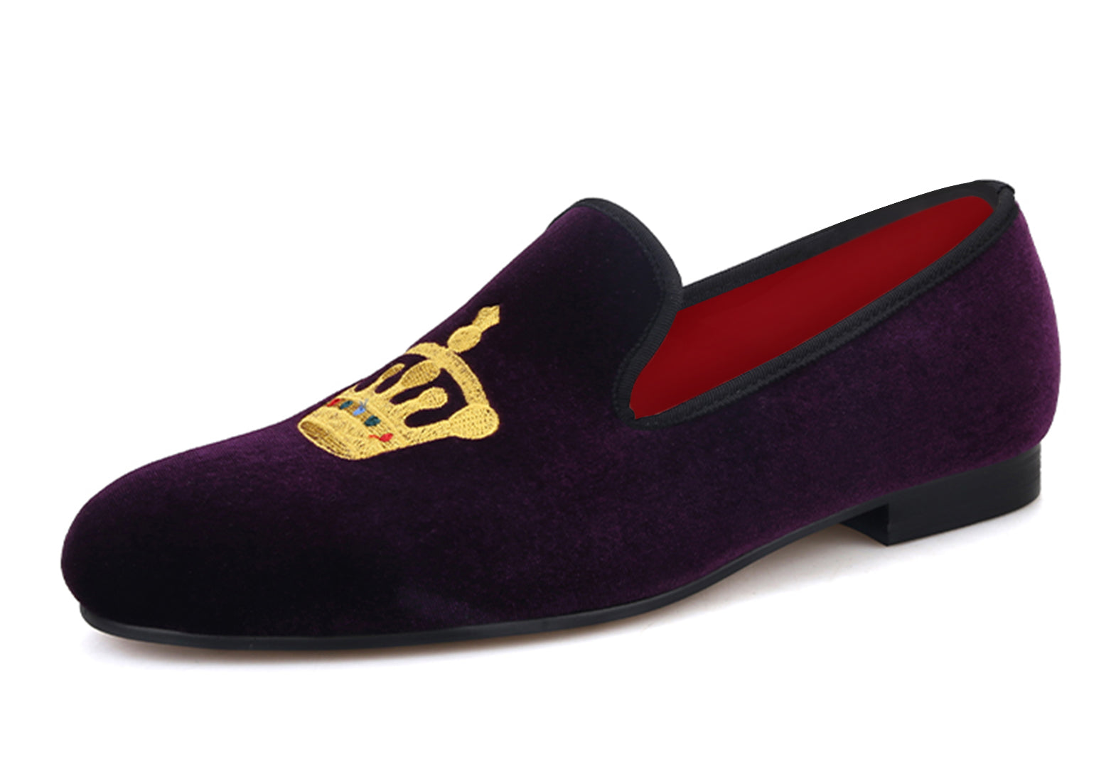 Mens Suede Loafers Embroidered Crown Slip On Shoes