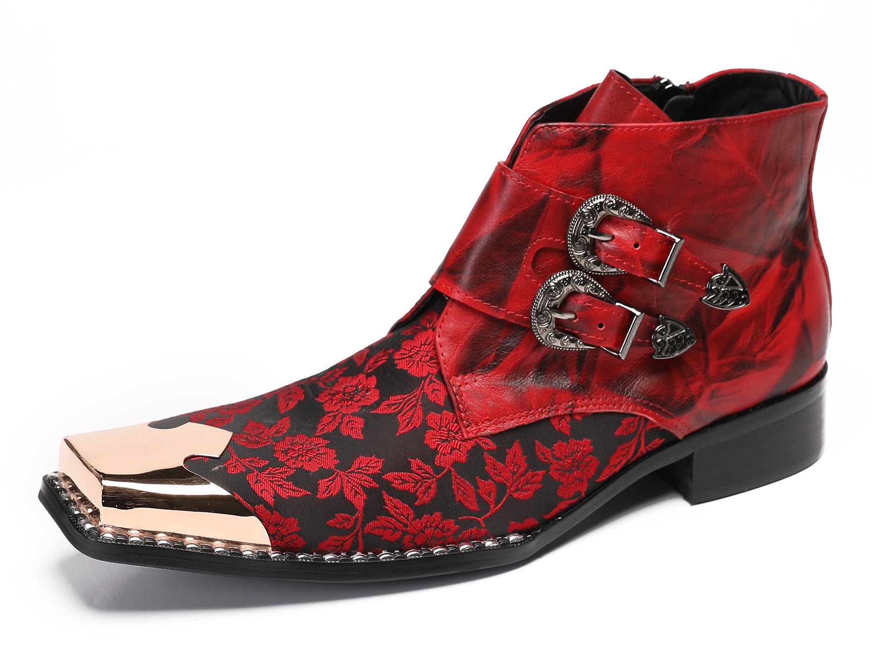 Mens Red Dress Casual  Floral Western Boots