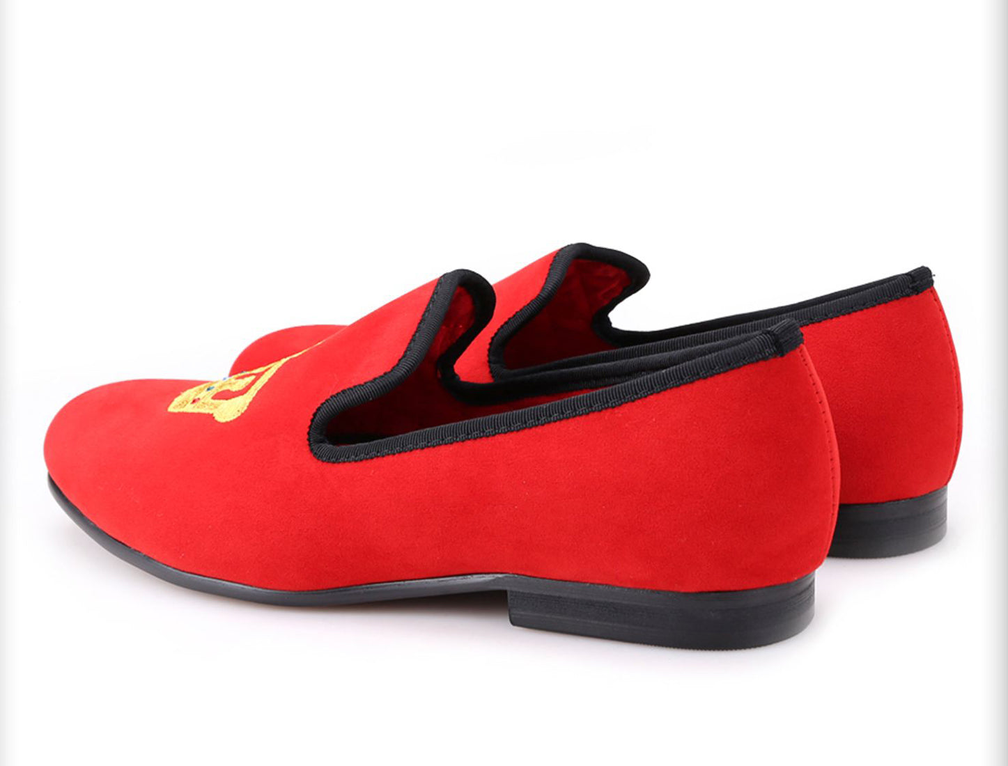 Mens Suede Loafers Embroidered Crown Slip On Shoes