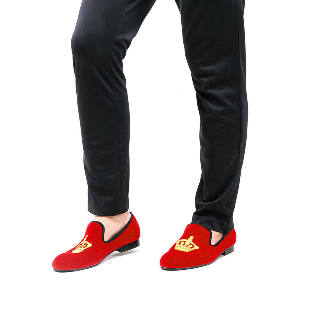 Mens Suede Loafers Embroidered Crown Slip On Shoes