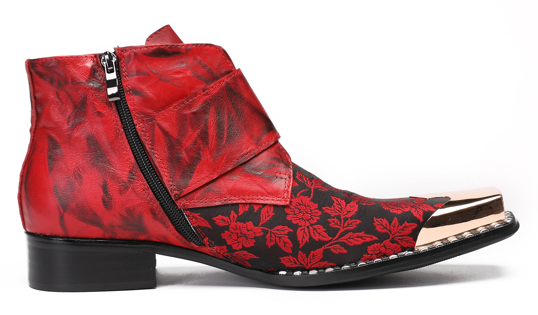 Mens Red Dress Casual  Floral Western Boots