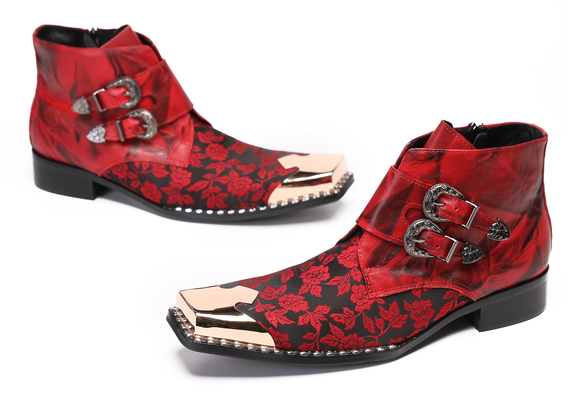 Mens Red Dress Casual  Floral Western Boots