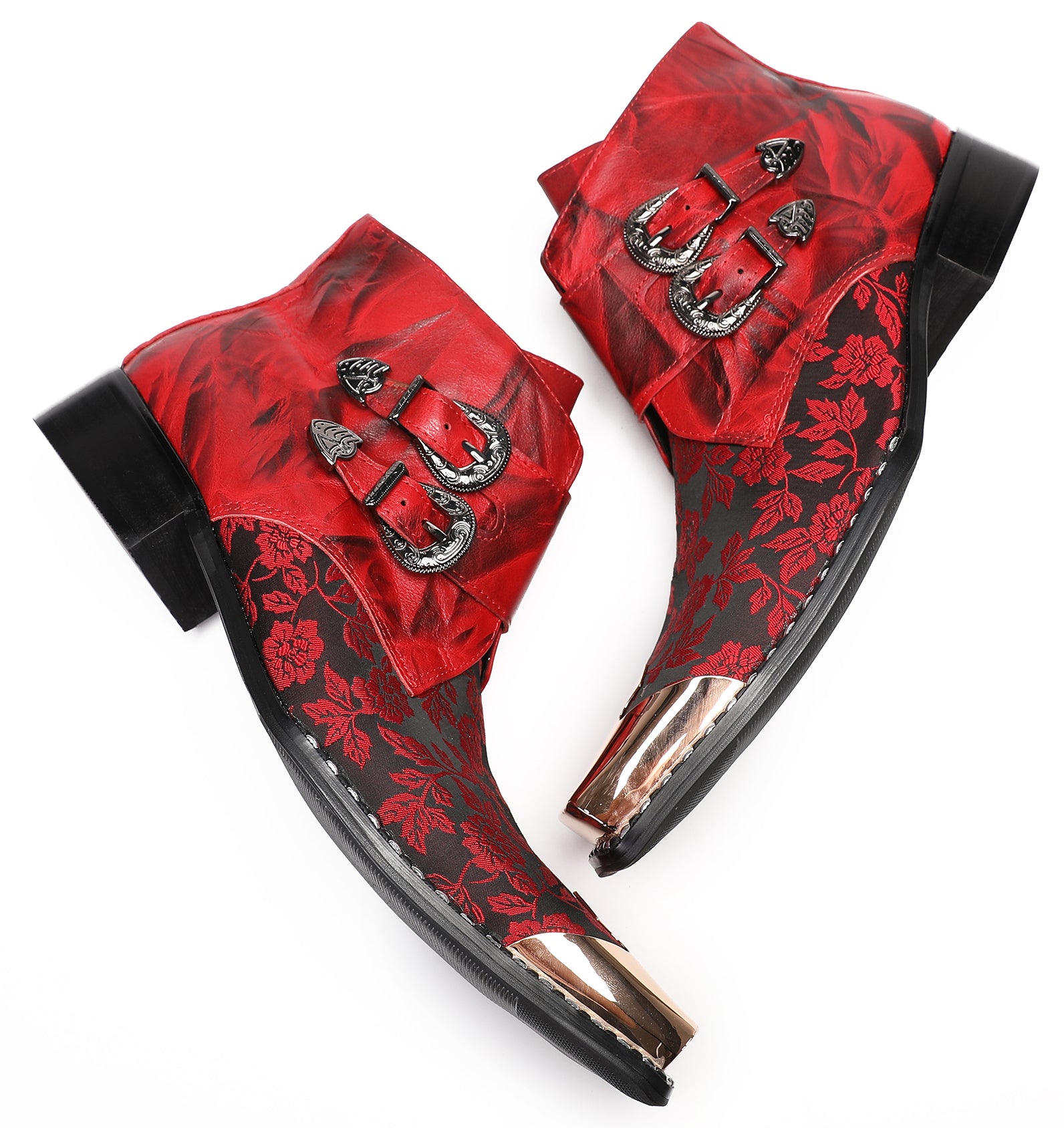Mens Red Dress Casual  Floral Western Boots
