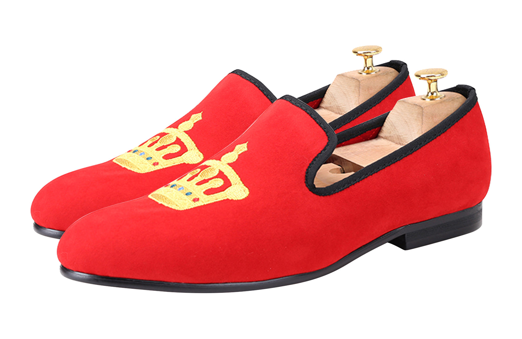 Mens Suede Loafers Embroidered Crown Slip On Shoes