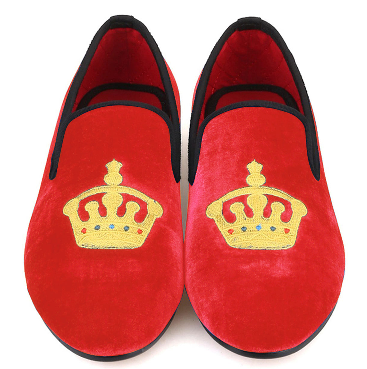 Mens Suede Loafers Embroidered Crown Slip On Shoes