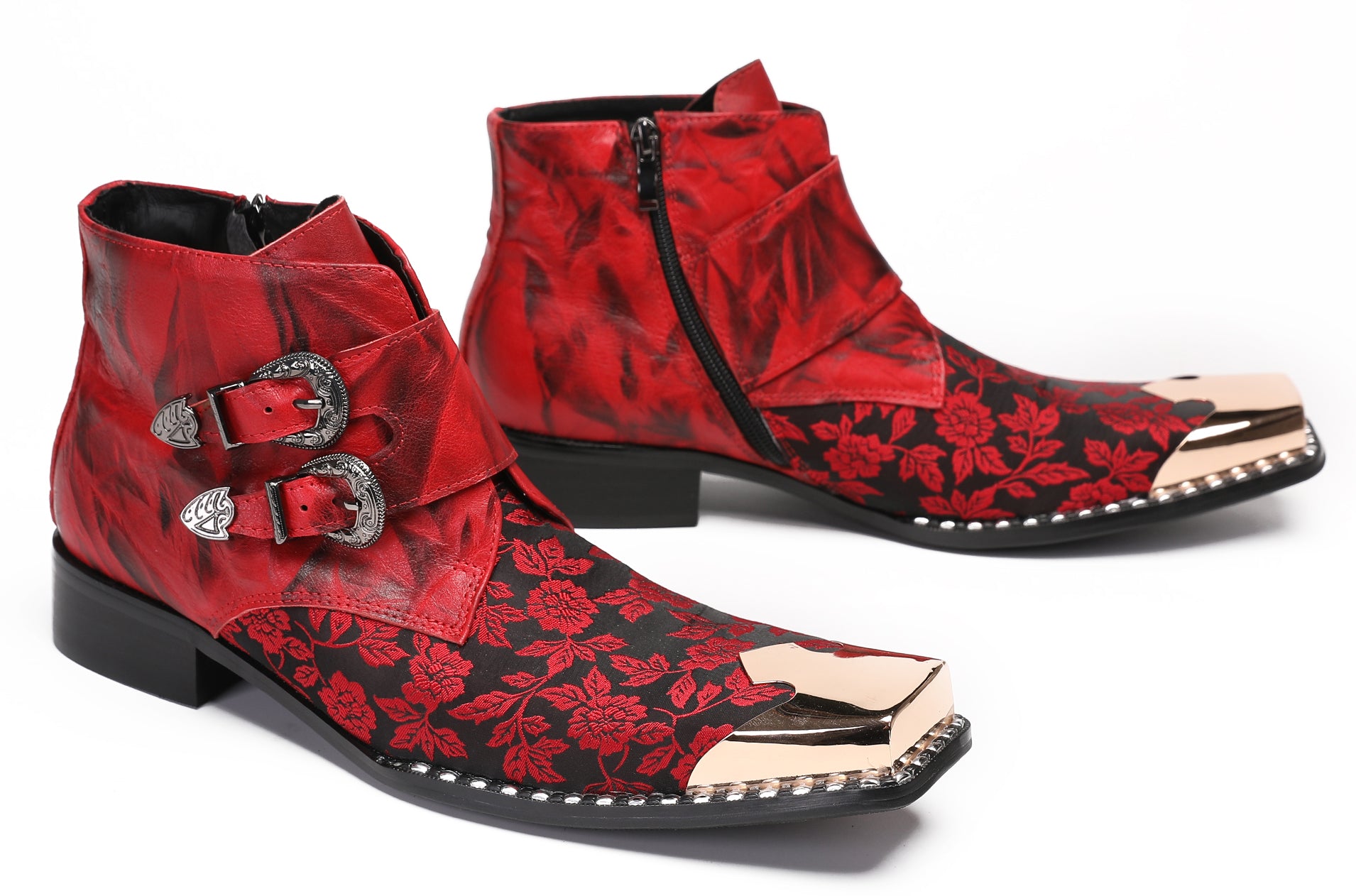 Mens Red Dress Casual  Floral Western Boots