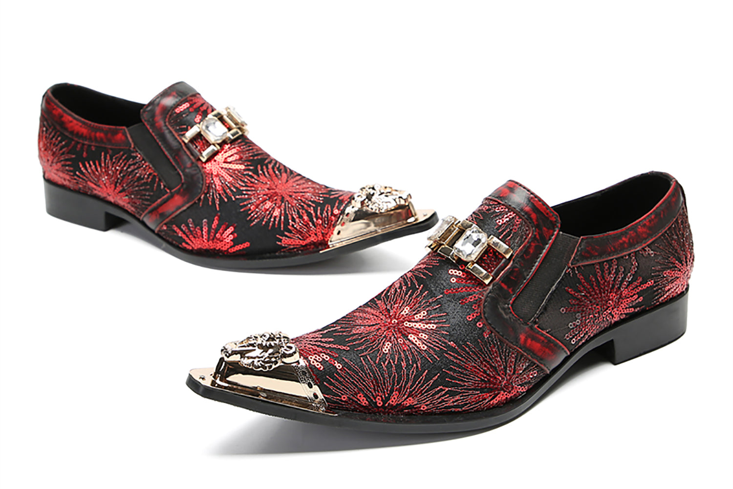 Men's Metal-Tip Toe Sequins Western Penny Loafers