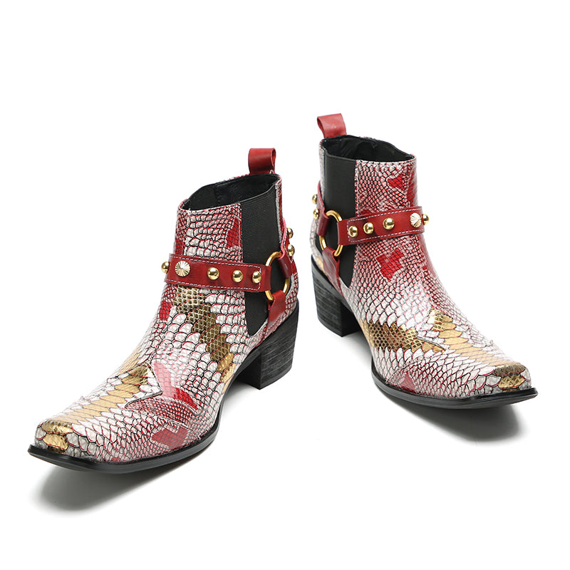 Men's Fashion Buttons Beaded Western Chelsea Boots