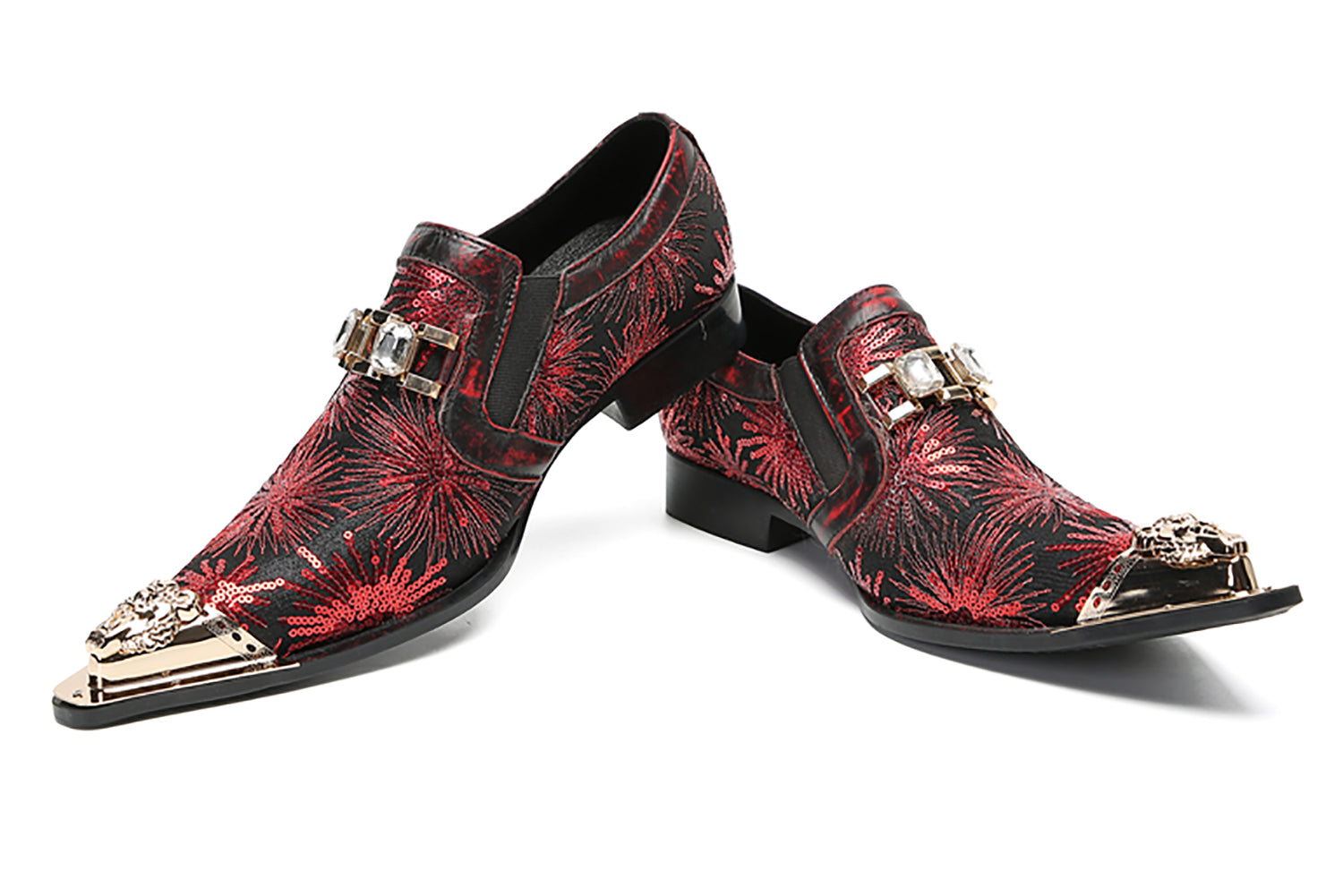 Men's Metal-Tip Toe Sequins Western Penny Loafers