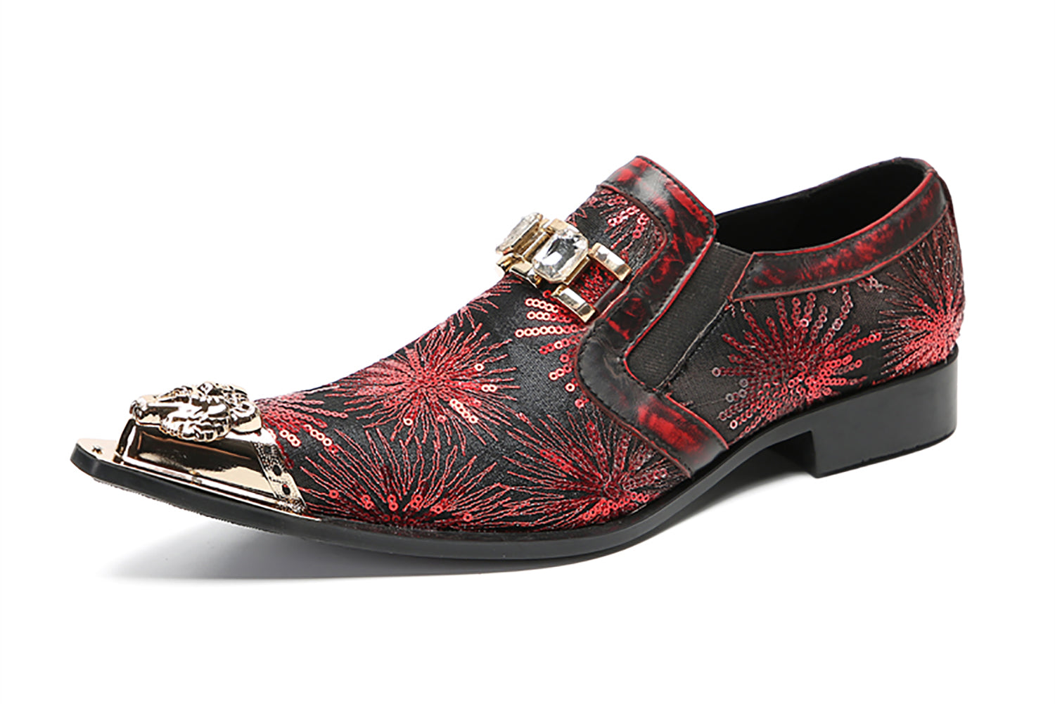 Men's Metal-Tip Toe Sequins Western Penny Loafers