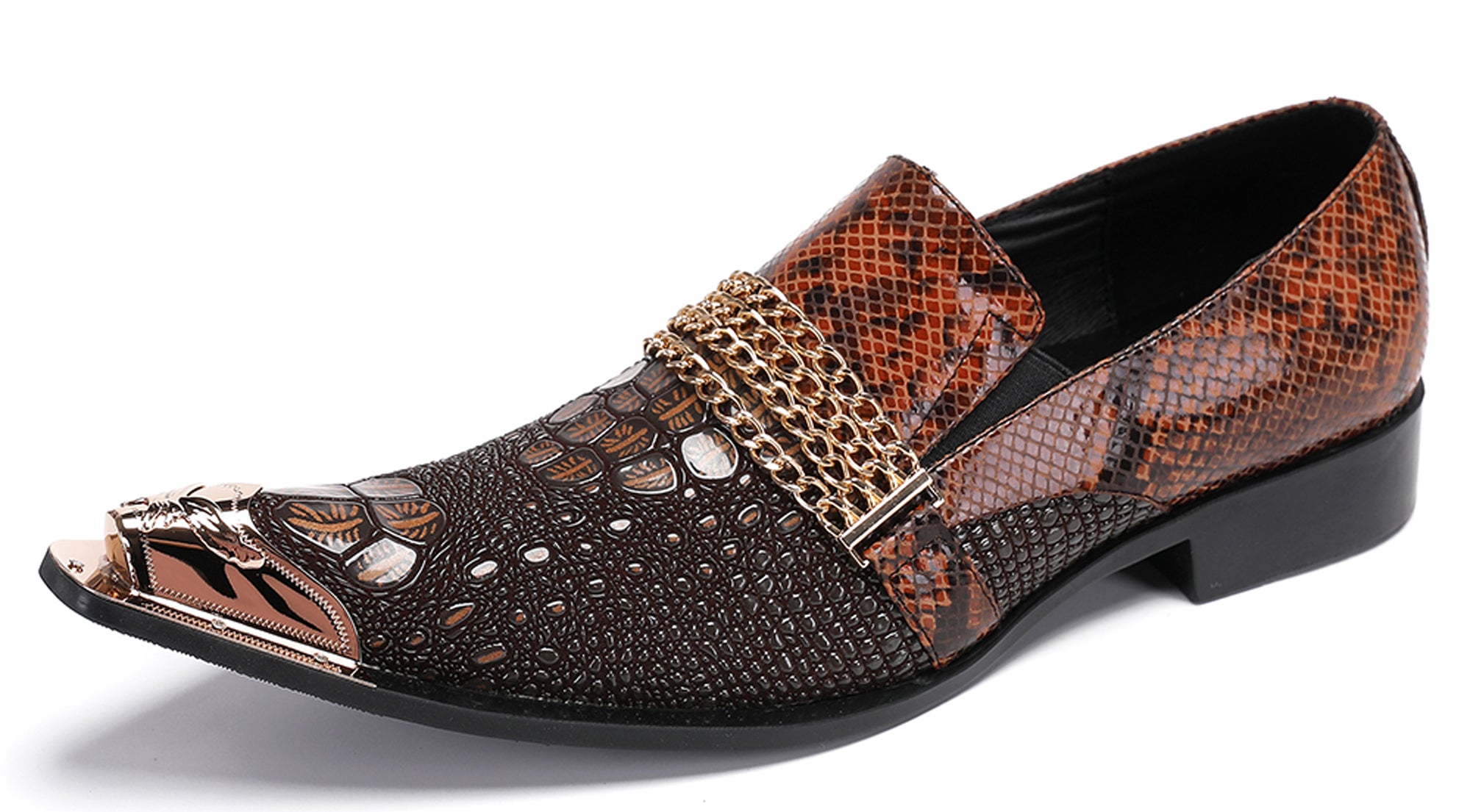 Mens Casual Gold Chain Sparkling Western Loafers
