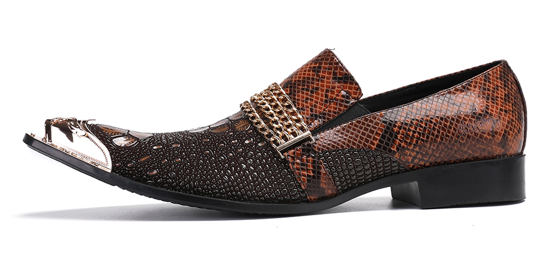 Mens Casual Gold Chain Sparkling Western Loafers